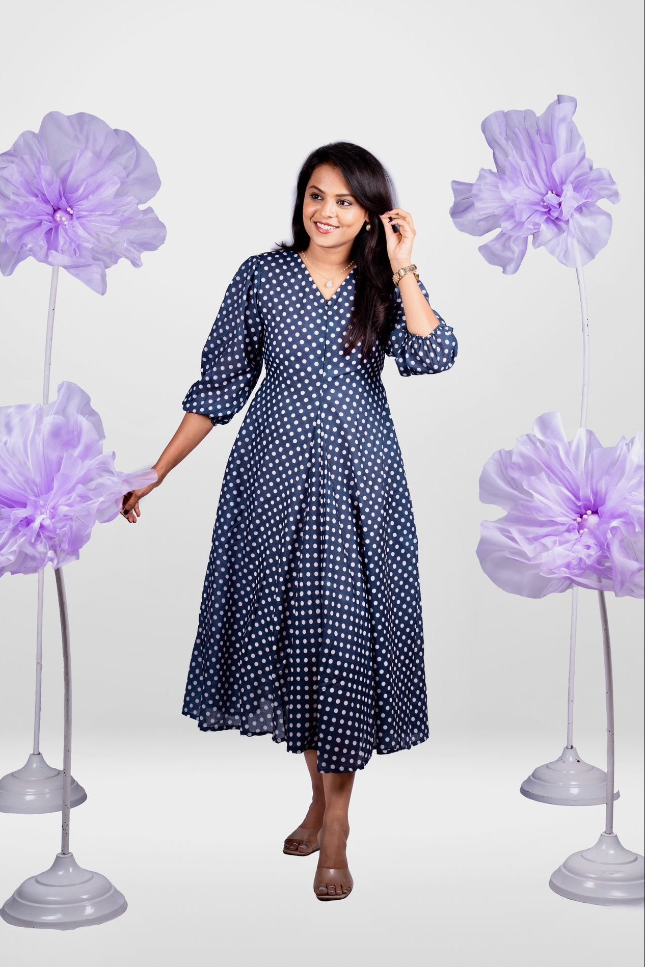 Polka dot  Dress With Lining ( No-Iron Everyday Dress)