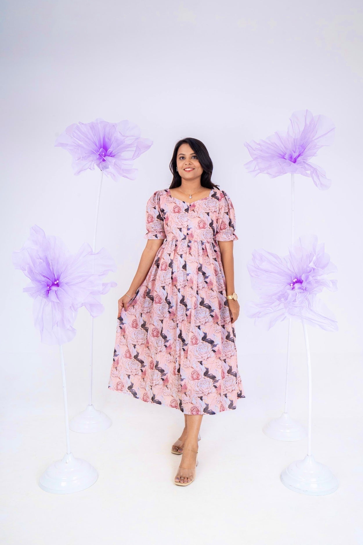 Rose gold casual  Dress With Lining ( No-Iron Everyday Dress)