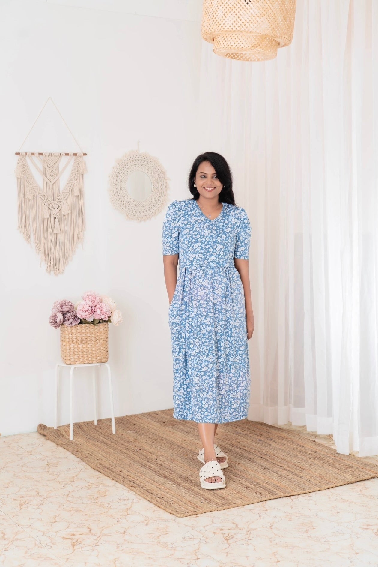 Midi RIYA Light Weight Dress summer collection ( SLIGHTLY FADED AS SHOWN IN PHOTO)
