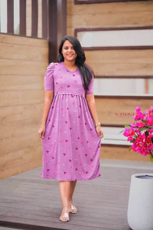 Midi Mauve Heart Light Weight Dress