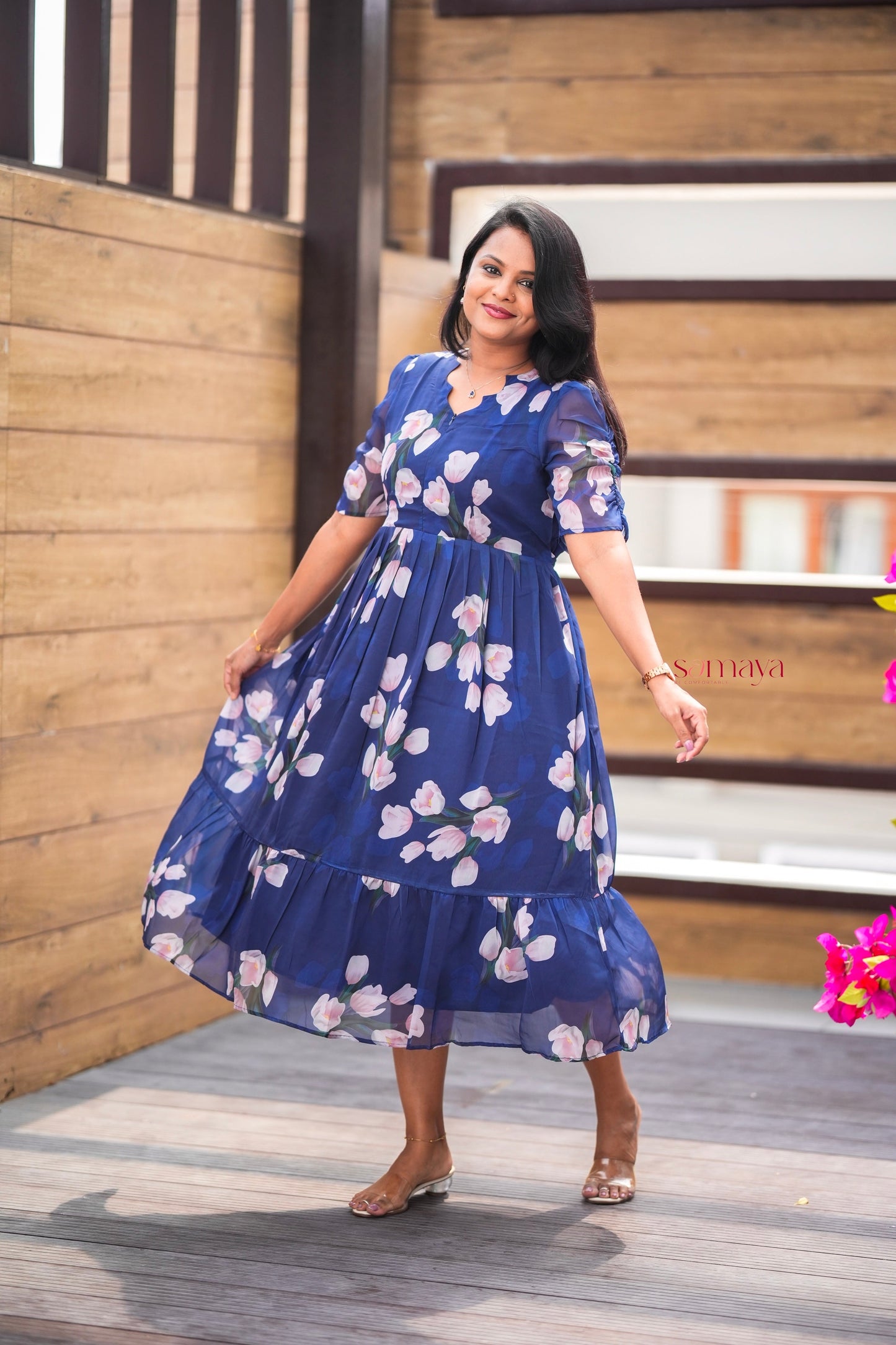 Navy georgette casual  Dress With Lining