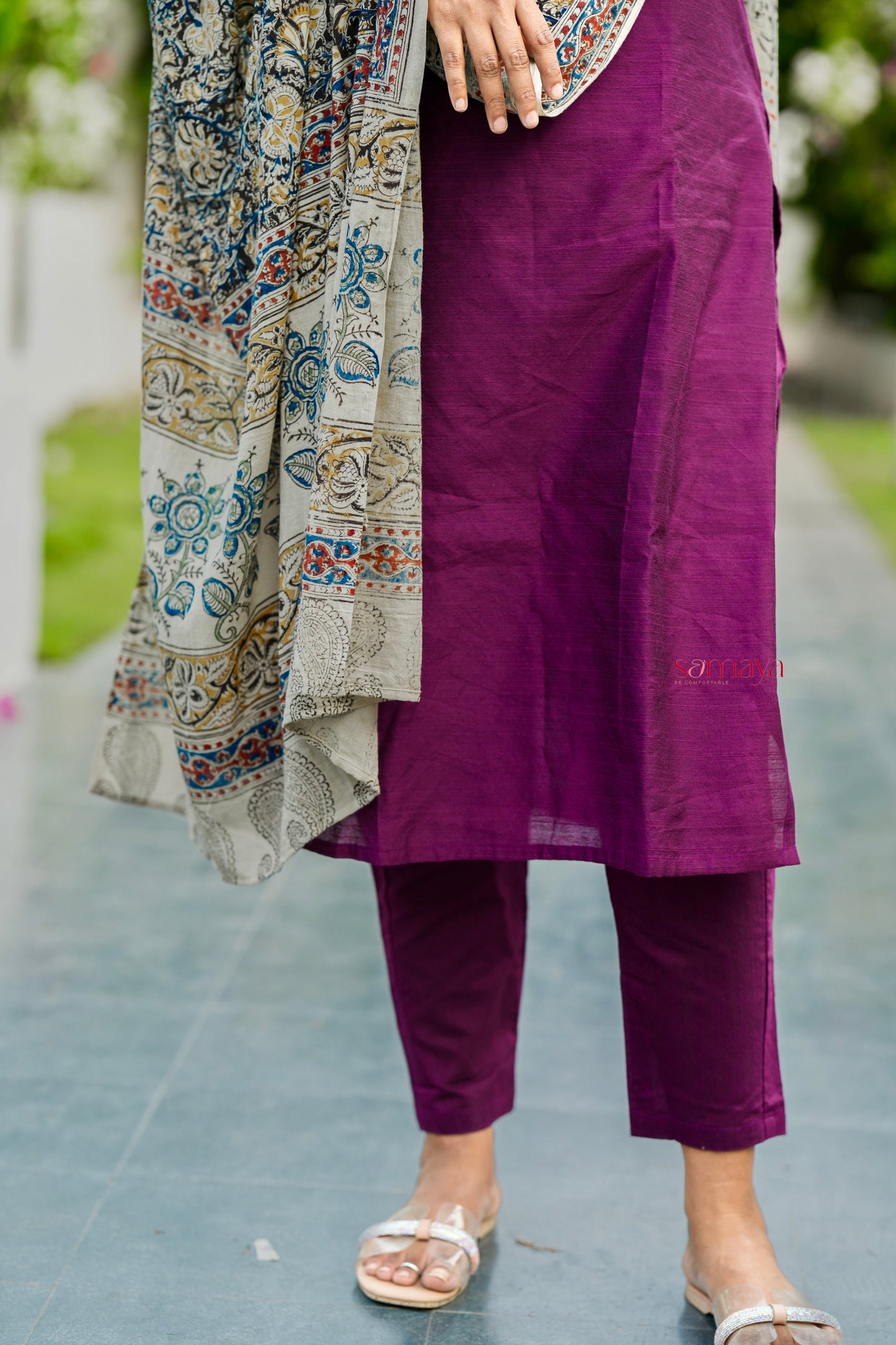 Kayal Raw silk top bottom set with  kalamkari  dupptta set of 3 (ready to dispatch)