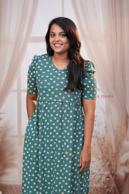 Calf Length Daisy Waffle Light Weight Dress