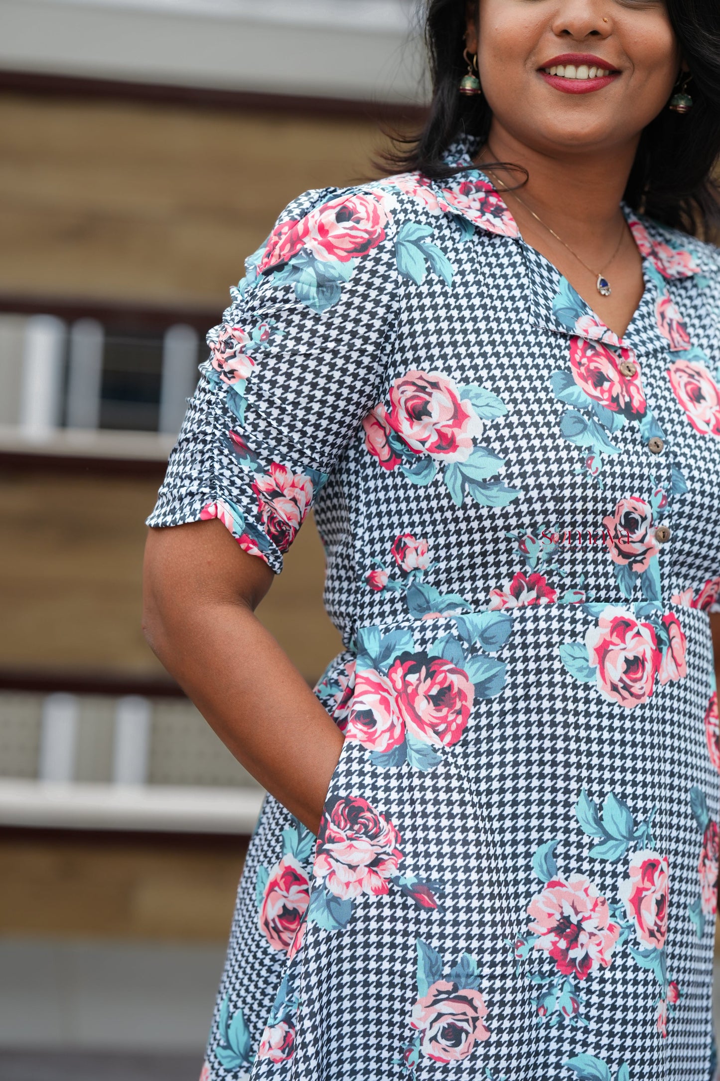 Vedha Casual Dress With Lining( Wrinkle-Free Cotton Blend Dress)