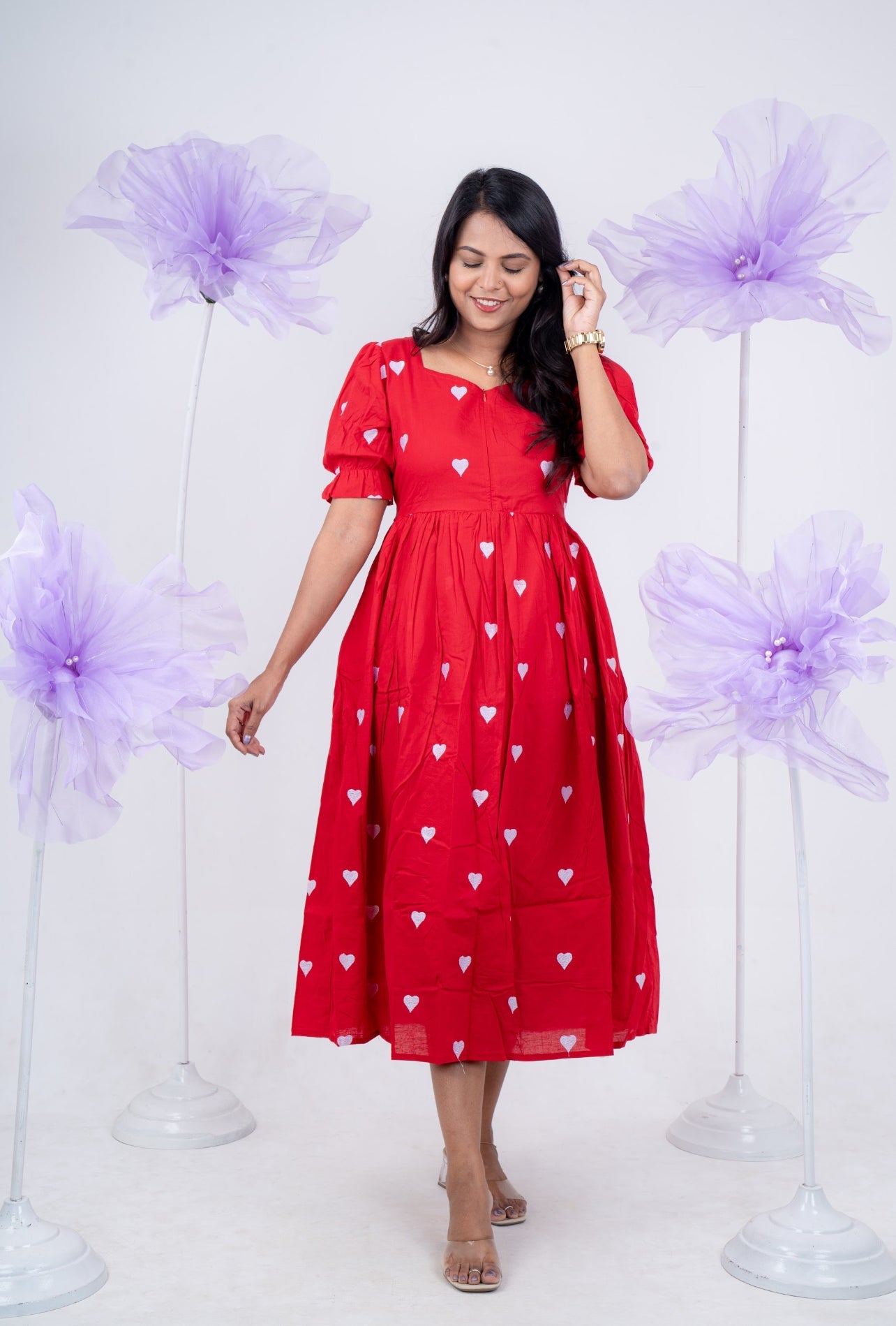 Valentina embroidered pure cotton casual  Dress With Lining