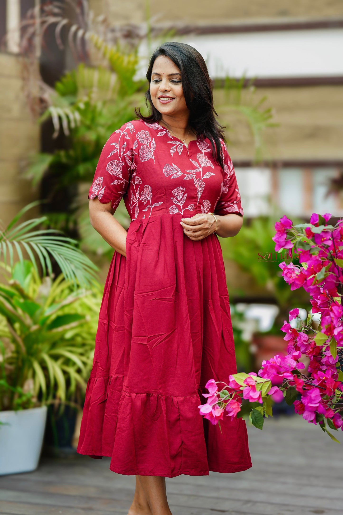 Princess Dress -ruby With lining( Wrinkle-Free Cotton Blend Dress)