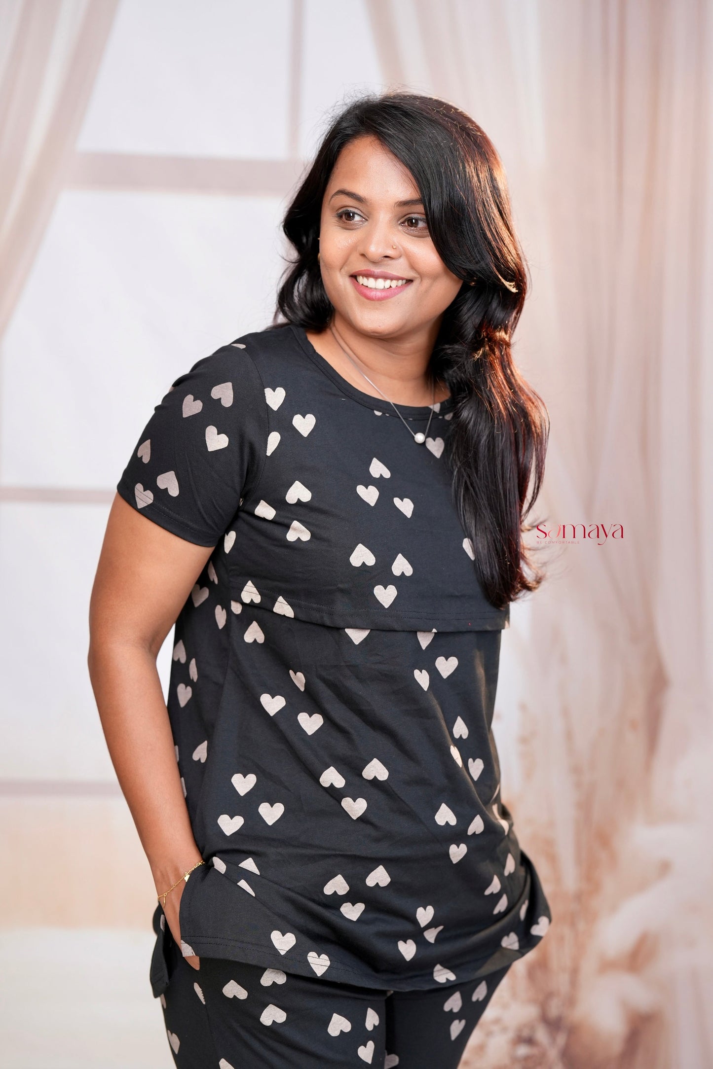 Black Heart Feeding Pant Set ( lightweight )