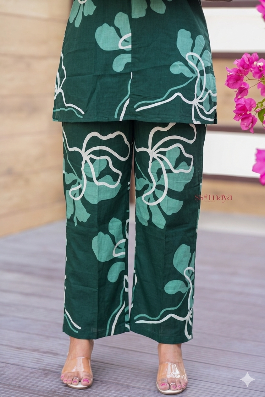 Theera -Bottle green  Night Co-ord Set