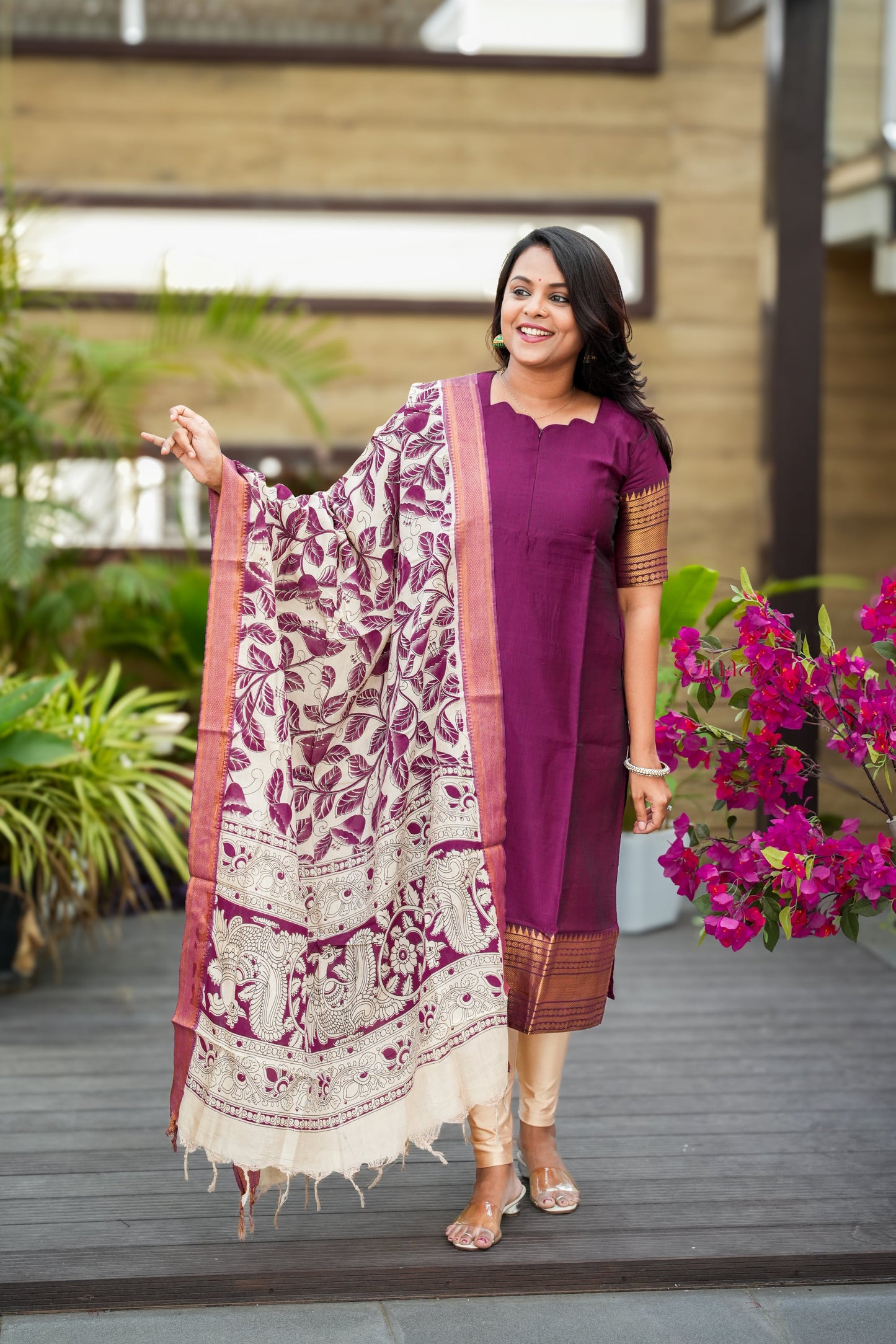 Bhavithra Narayanapet silk top with kalamkari hand painted duppatta set of 2 ( ready to dispatch)