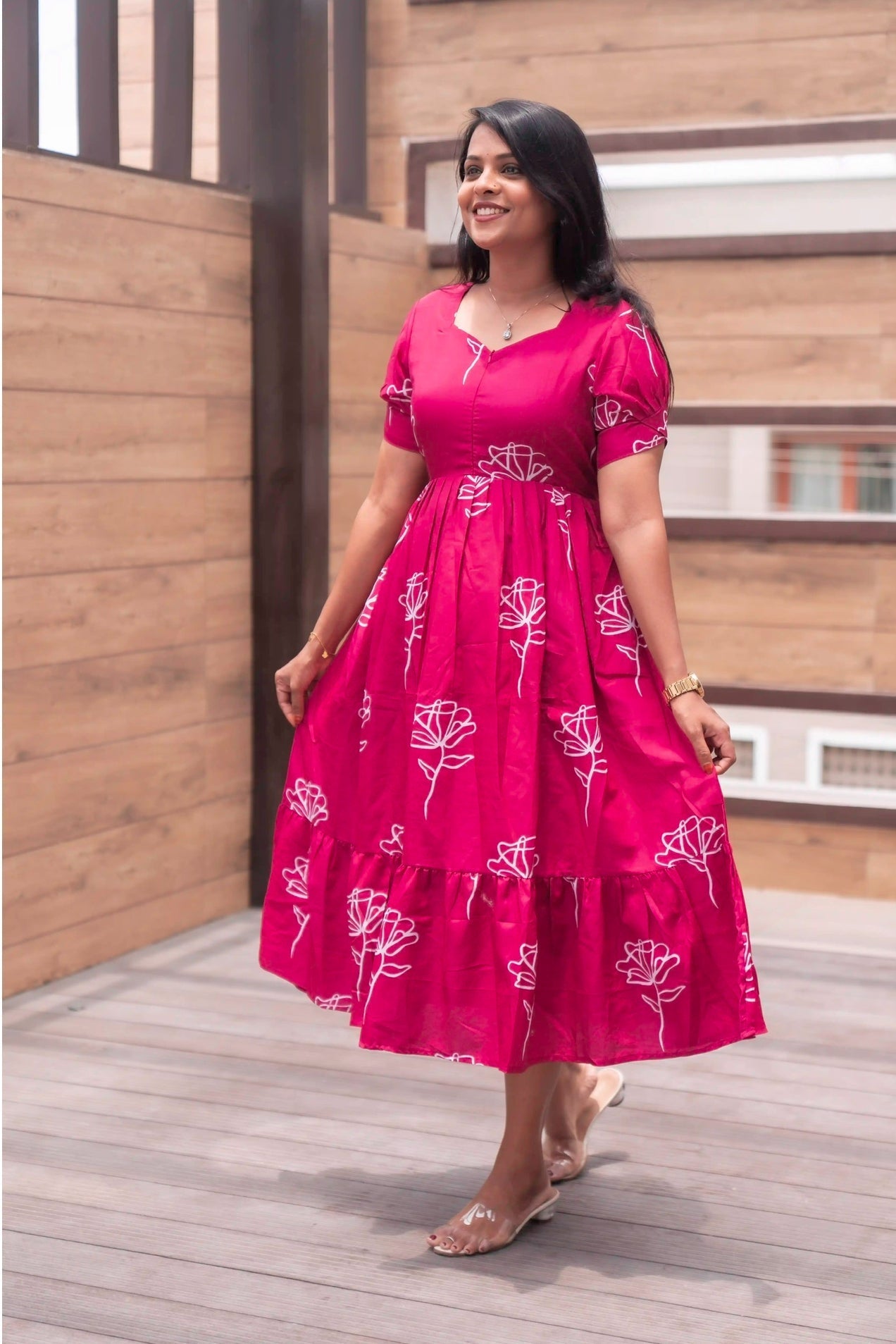 Pink Casual Dress With Lining ( No-Iron Everyday Dress)