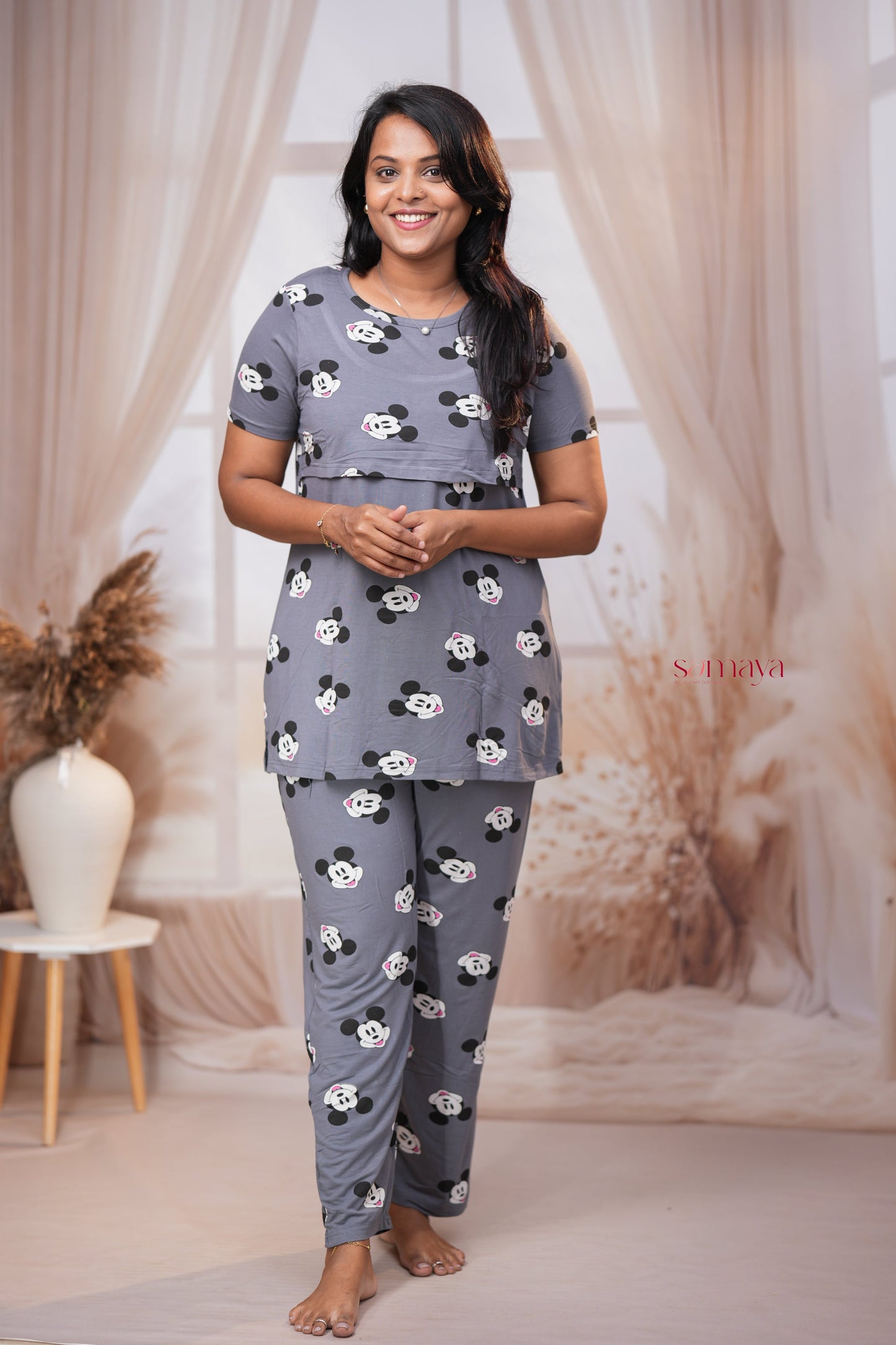 Grey Mickey Feeding Pant Set ( lightweight )