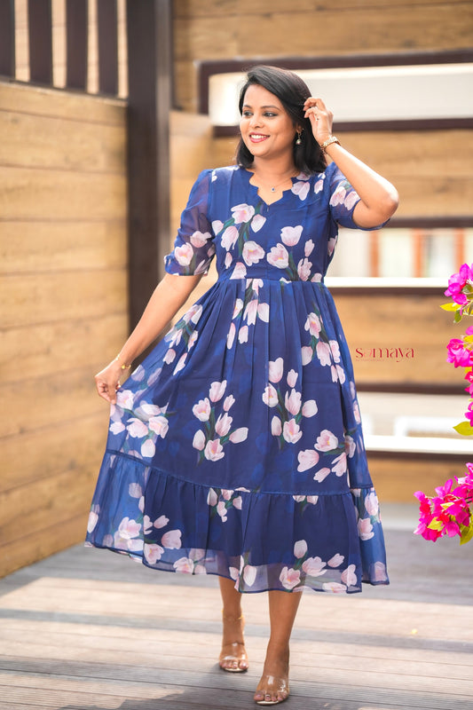 Navy georgette casual  Dress With Lining
