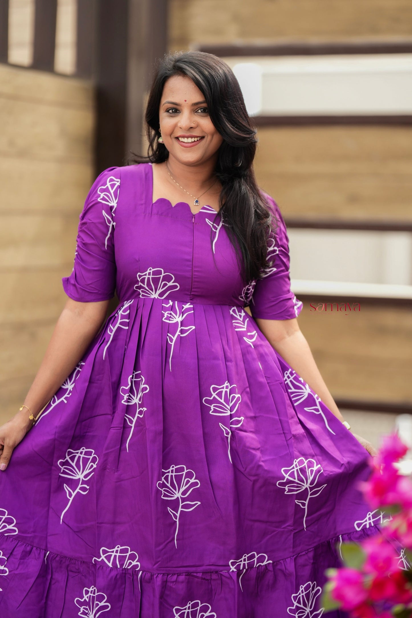 Tanvi  Dress With lining( Wrinkle-Free Cotton Blend Dress)