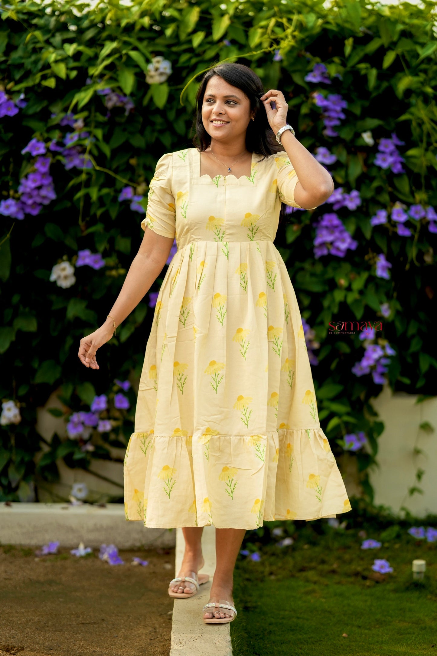 Nila cotton blend  Dress With Lining( no iron dress)
