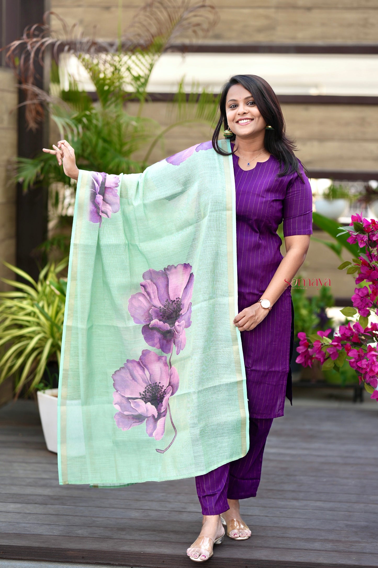 Rohini  raw silk suit set of 3 with linen gold border   ( ready to dispatch )