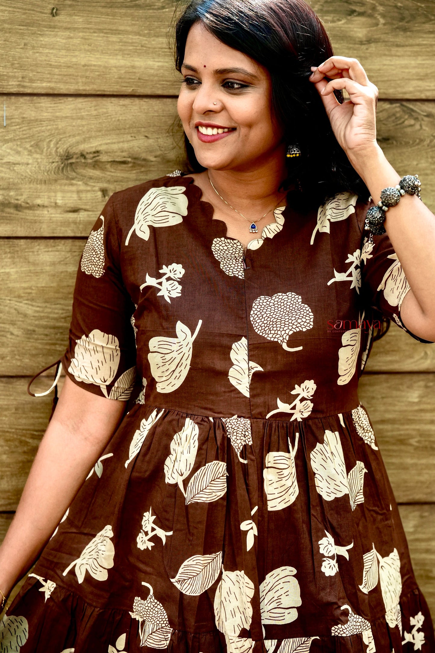 Chocolate casual Dress With Lining