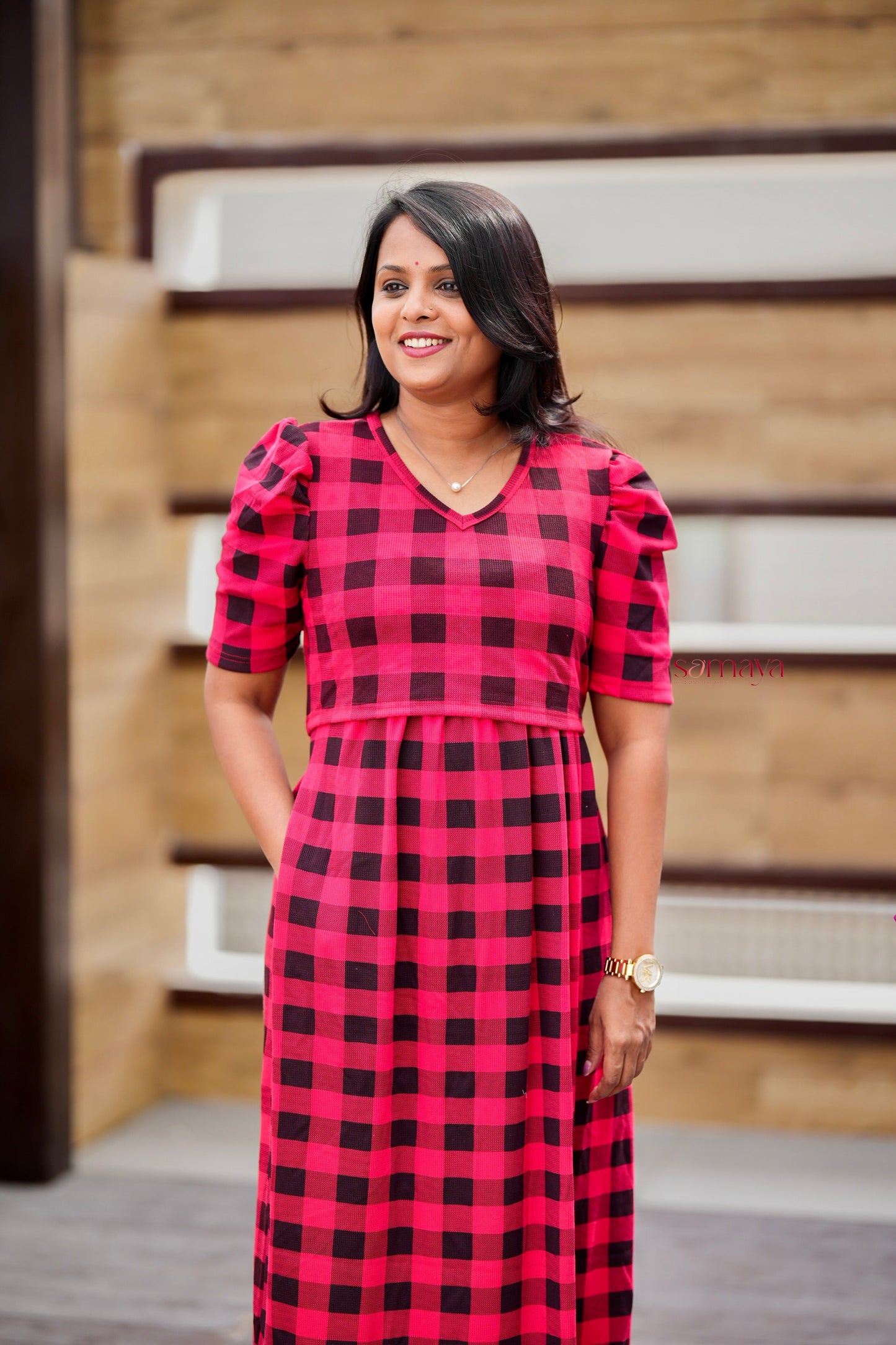Calf Length checked medium Weight Dress