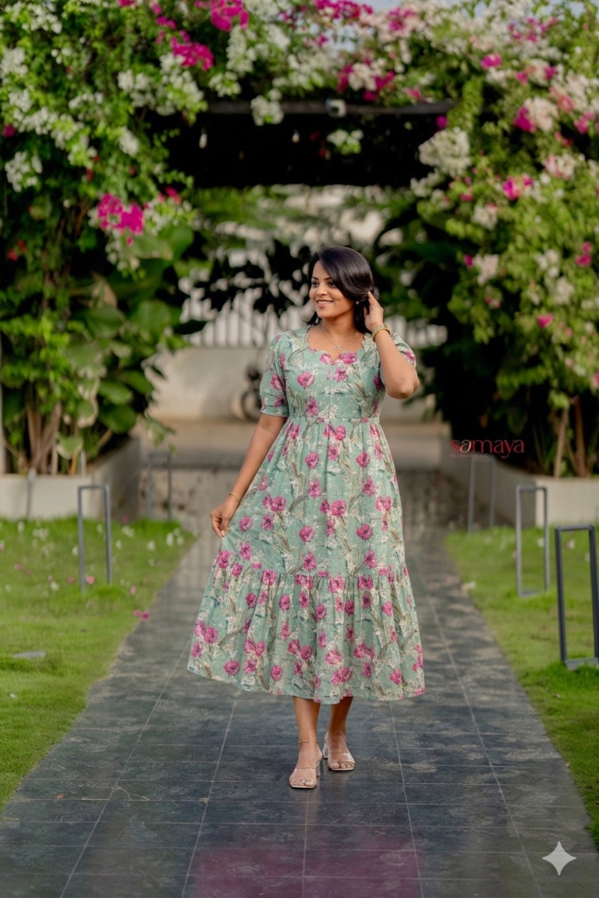 Mint green Hakoba Dress With Lining