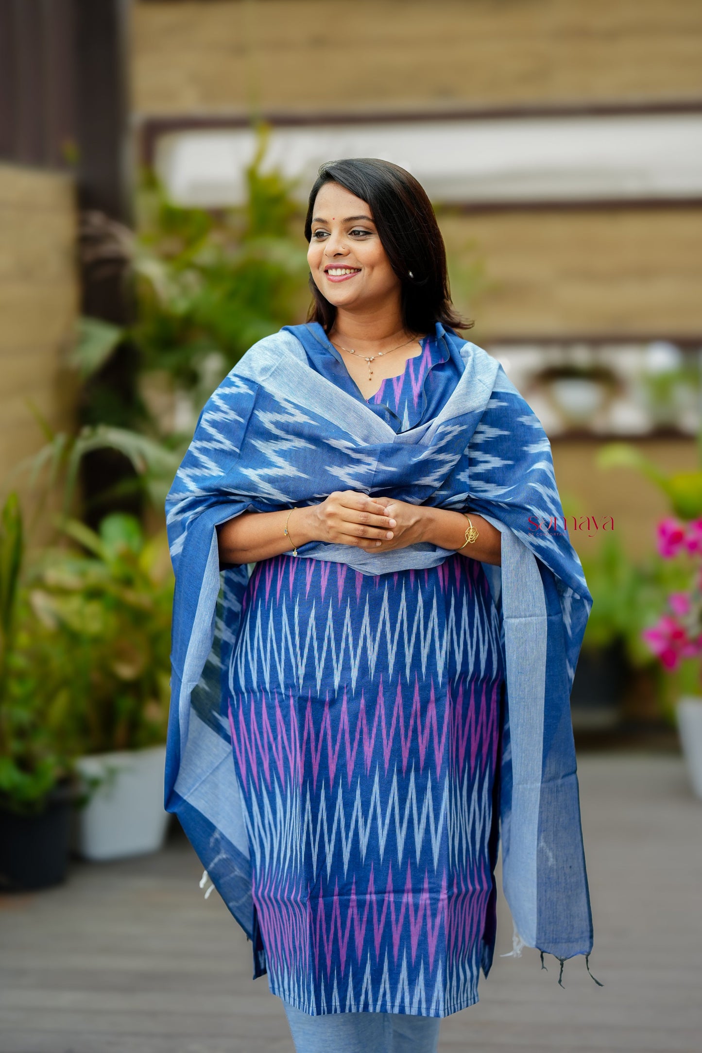 Pari - Ikkat Denim  Cotton 3 piece Set with lining