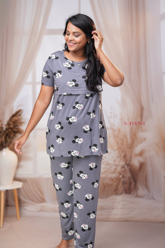 Grey Mickey Feeding Pant Set ( lightweight )