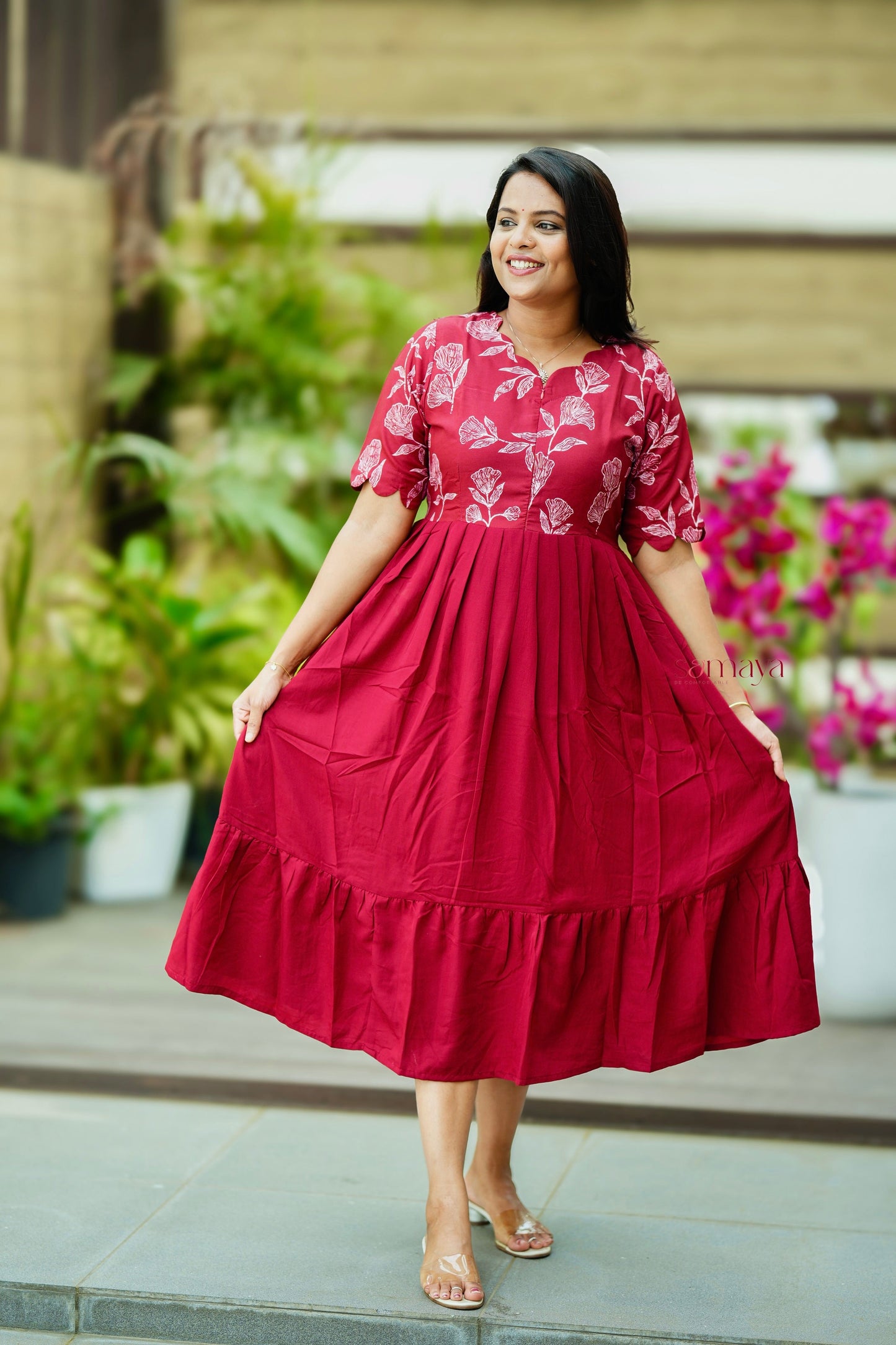 Princess Dress -ruby With lining( Wrinkle-Free Cotton Blend Dress)