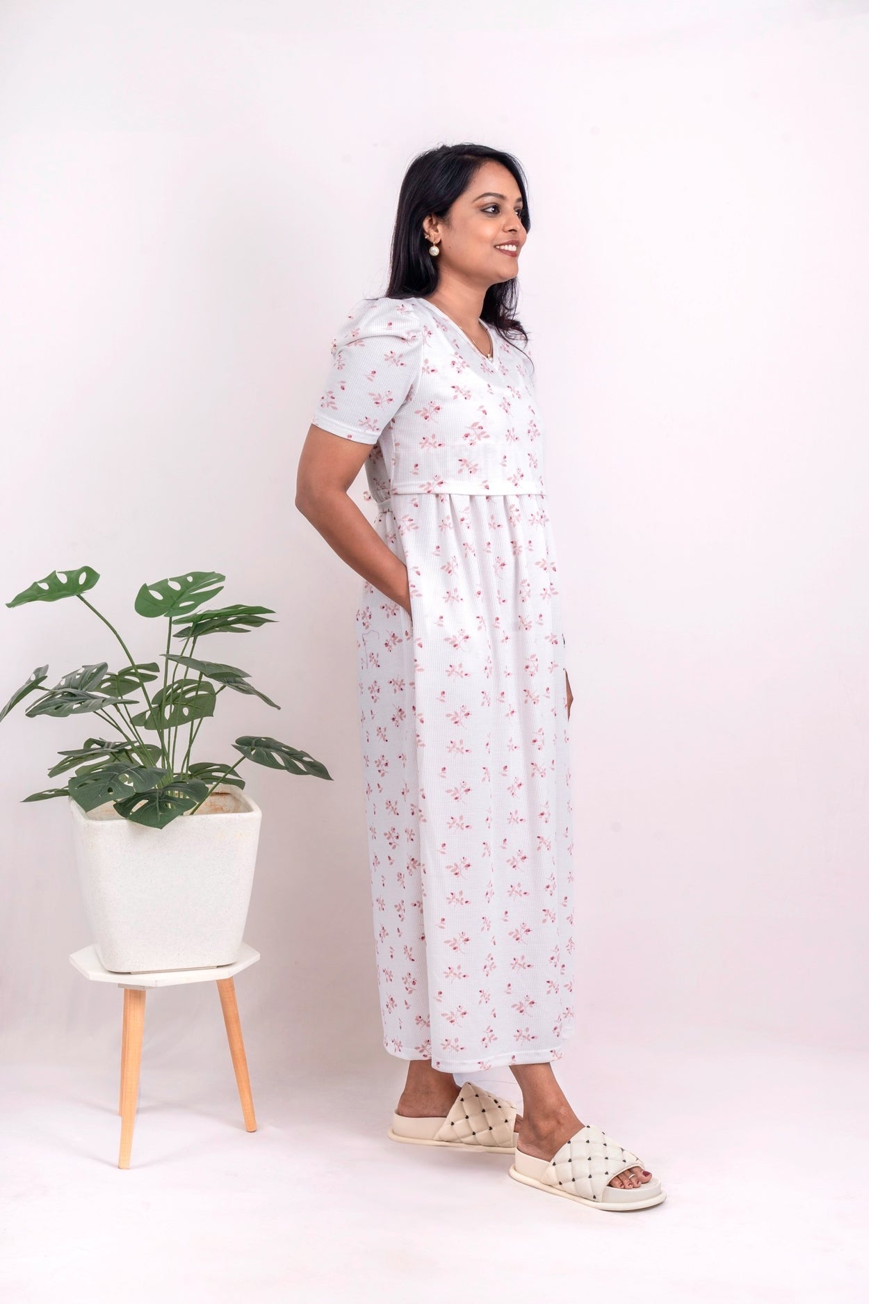 Maxi White Waffle Dress
