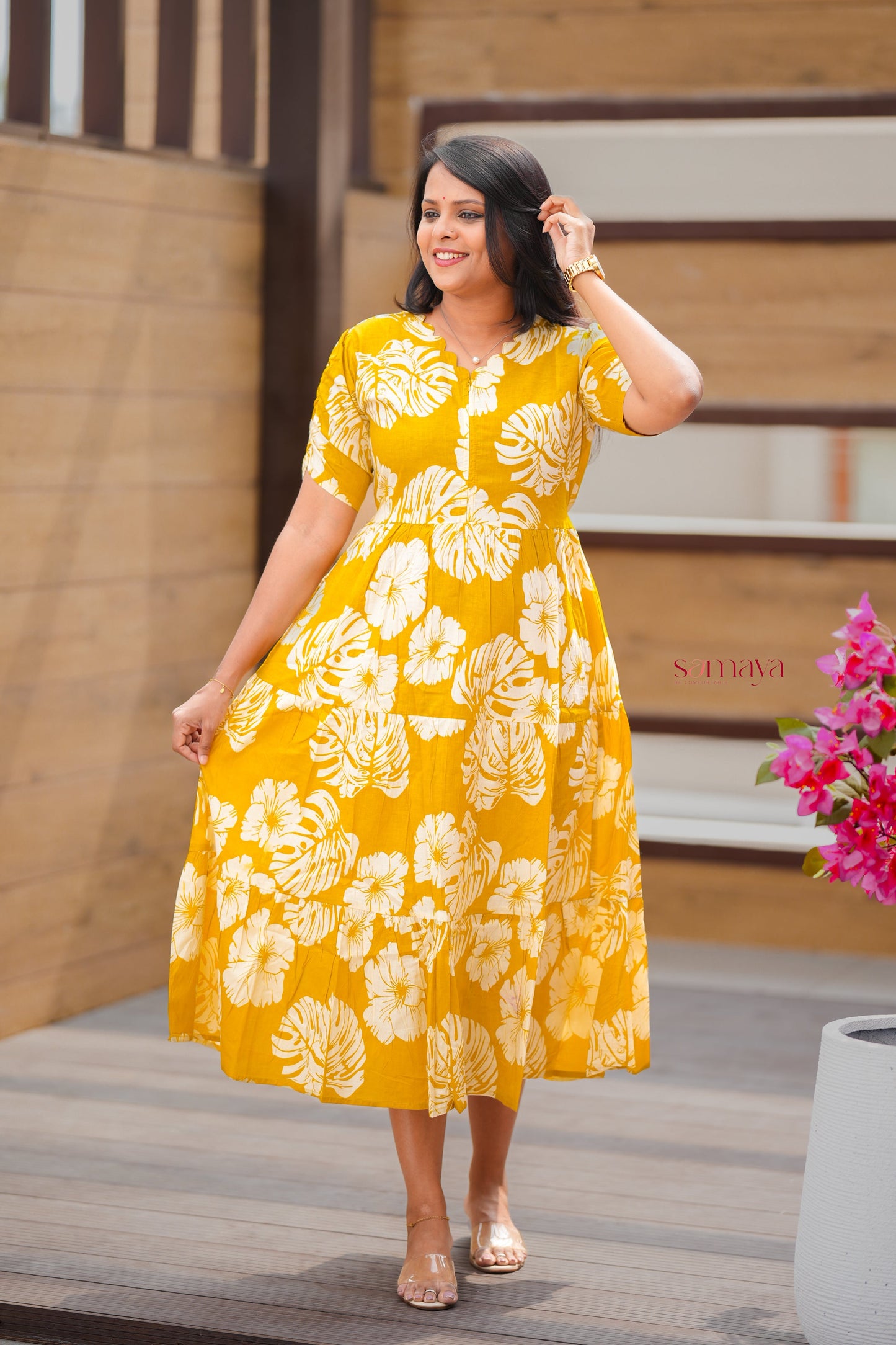 Mustard day to night dress without lining