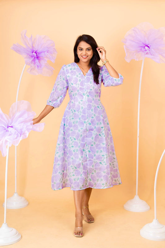 Lavender rose  casual  Dress With Lining ( No-Iron Everyday Dress)