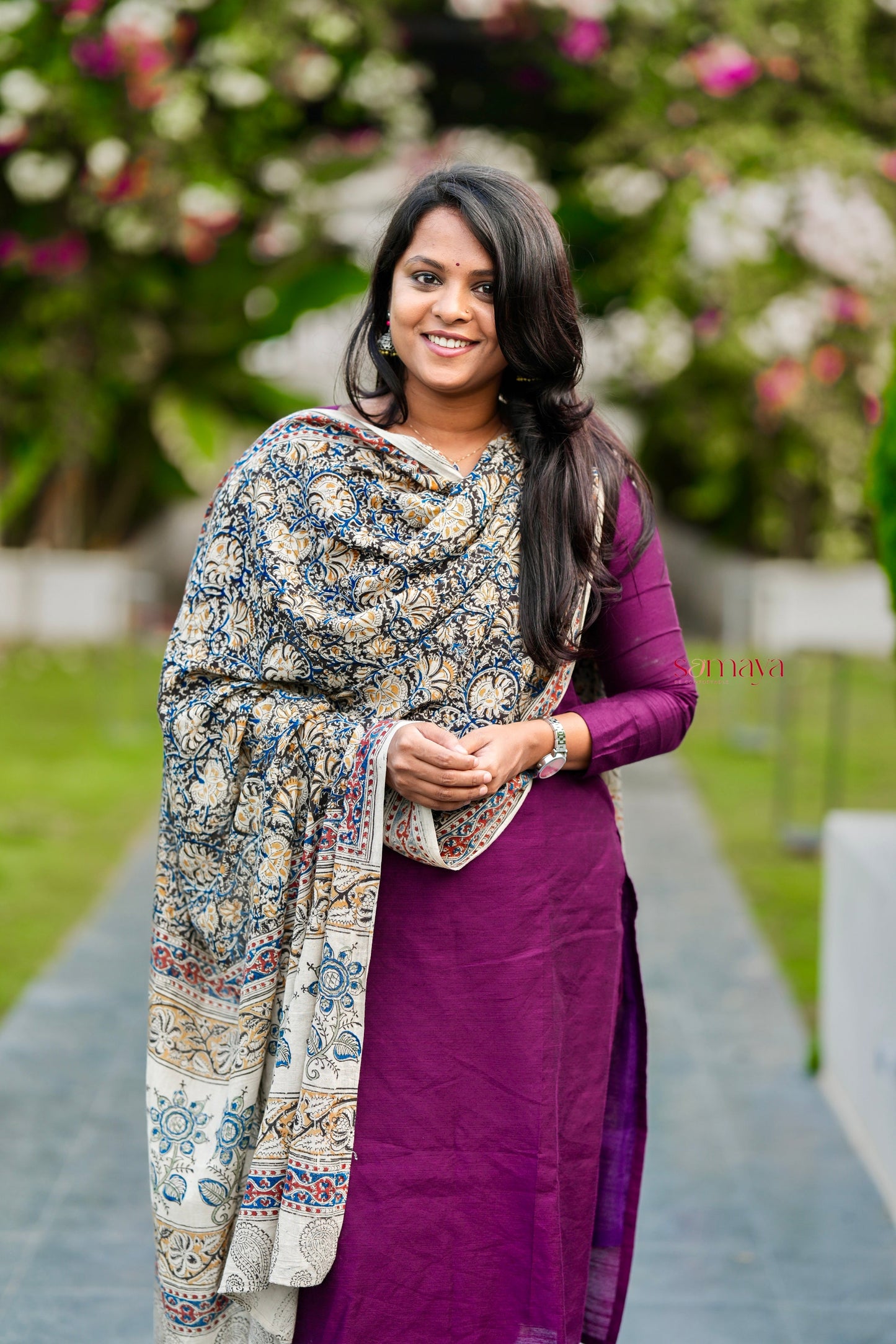 Kayal Raw silk top bottom set with  kalamkari  dupptta set of 3 (ready to dispatch)