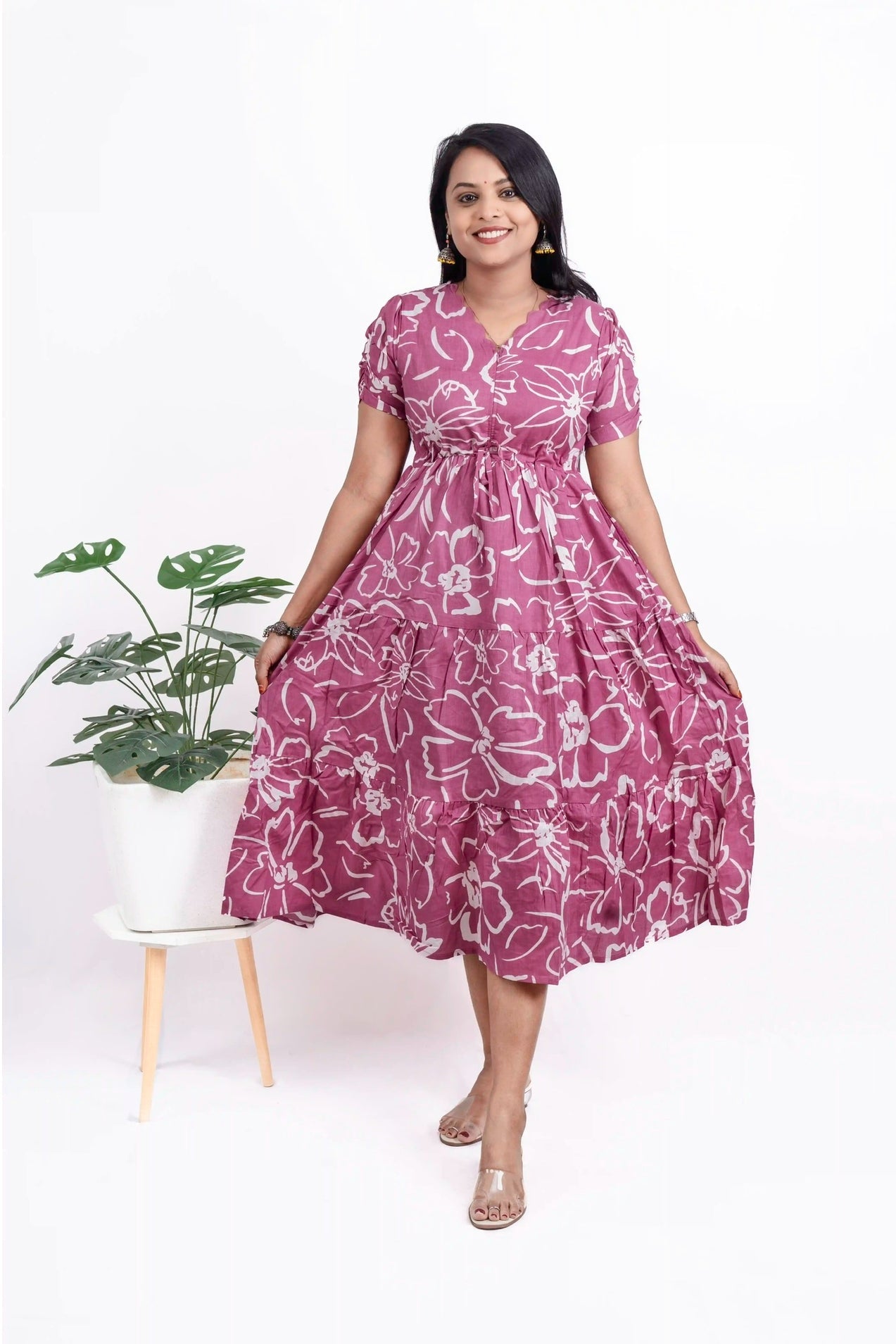 Dusty pink floral dress with lining