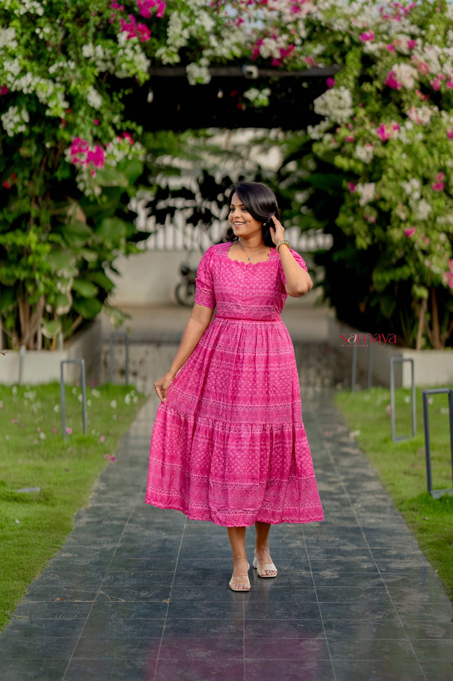 Aria  Hakoba bandhani print  Dress With Lining ( stain in the dress so sold at sale price )