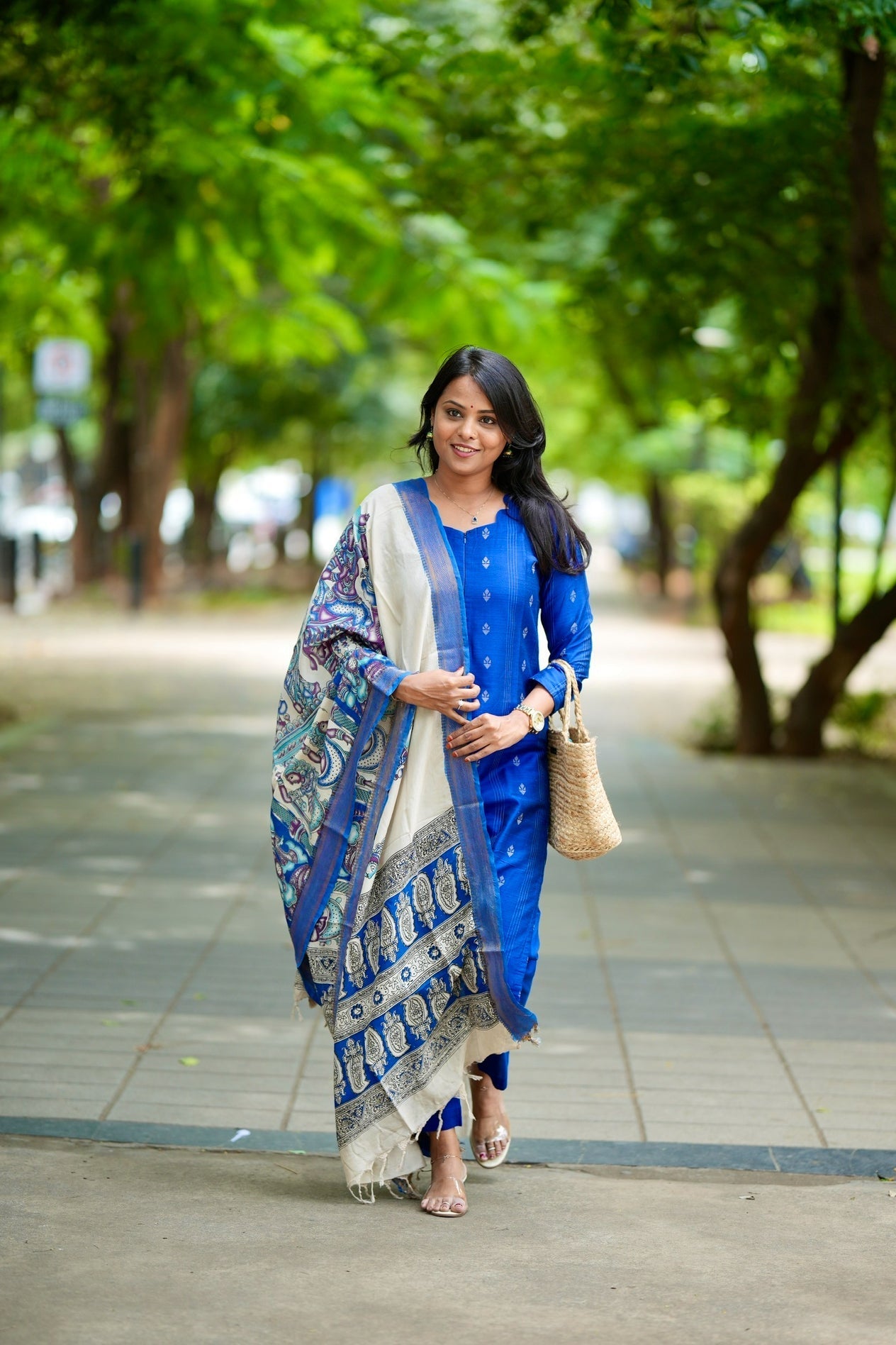 Mayilirage  raw silk Kurta Set with hand painted kalamkari dupptta ( ready to dispatch )