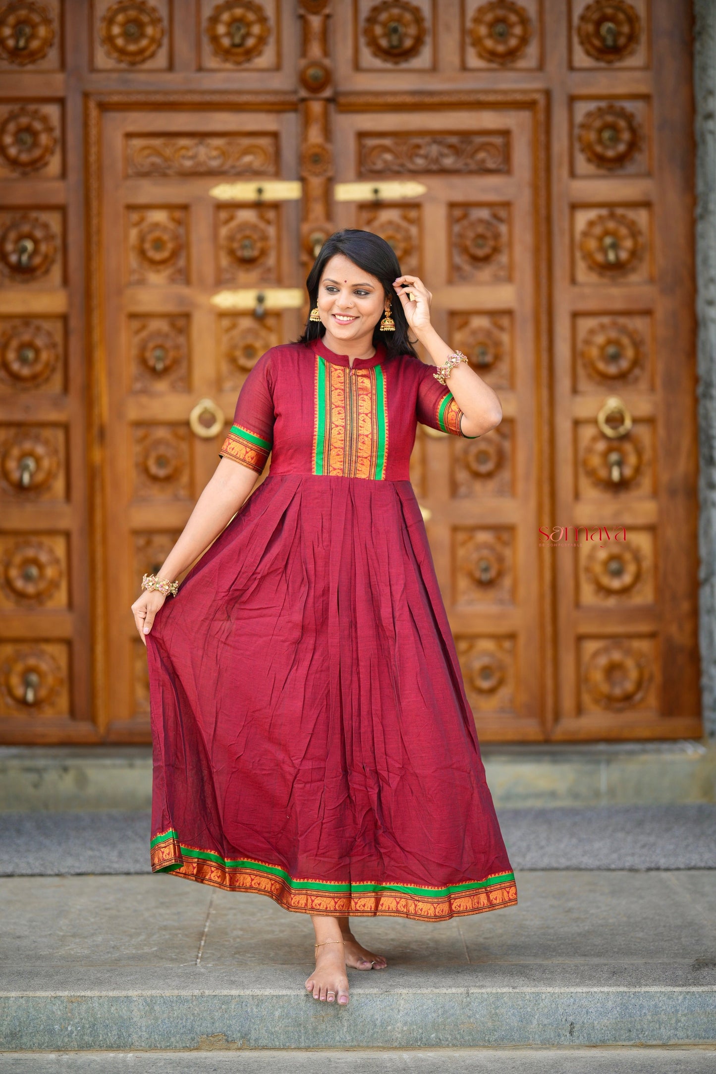 Maroon Narayanapet maxi Dress With Lining ( ready to dispatch)