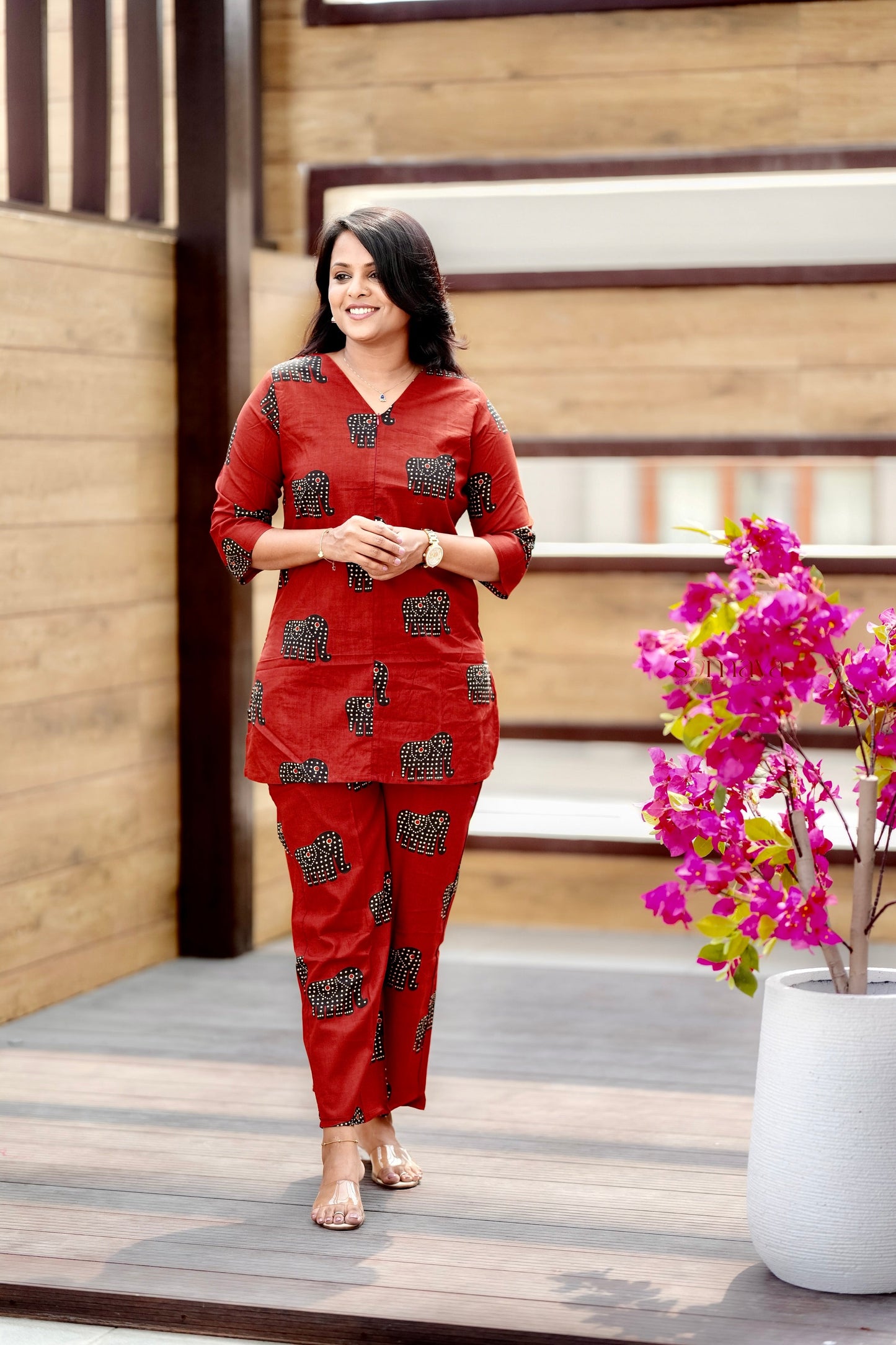 ZARA- Maroon Elephant Night Co-ord Set( Ready to dispatch)