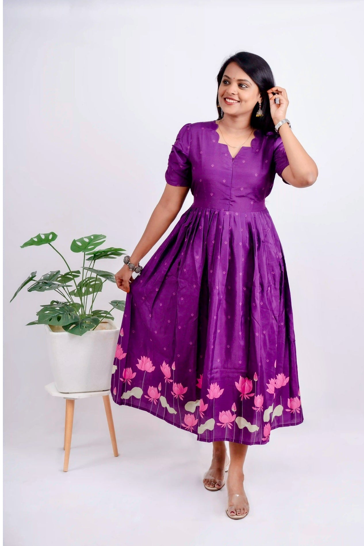 Maxi Lotus  festive  Dress With Lining
