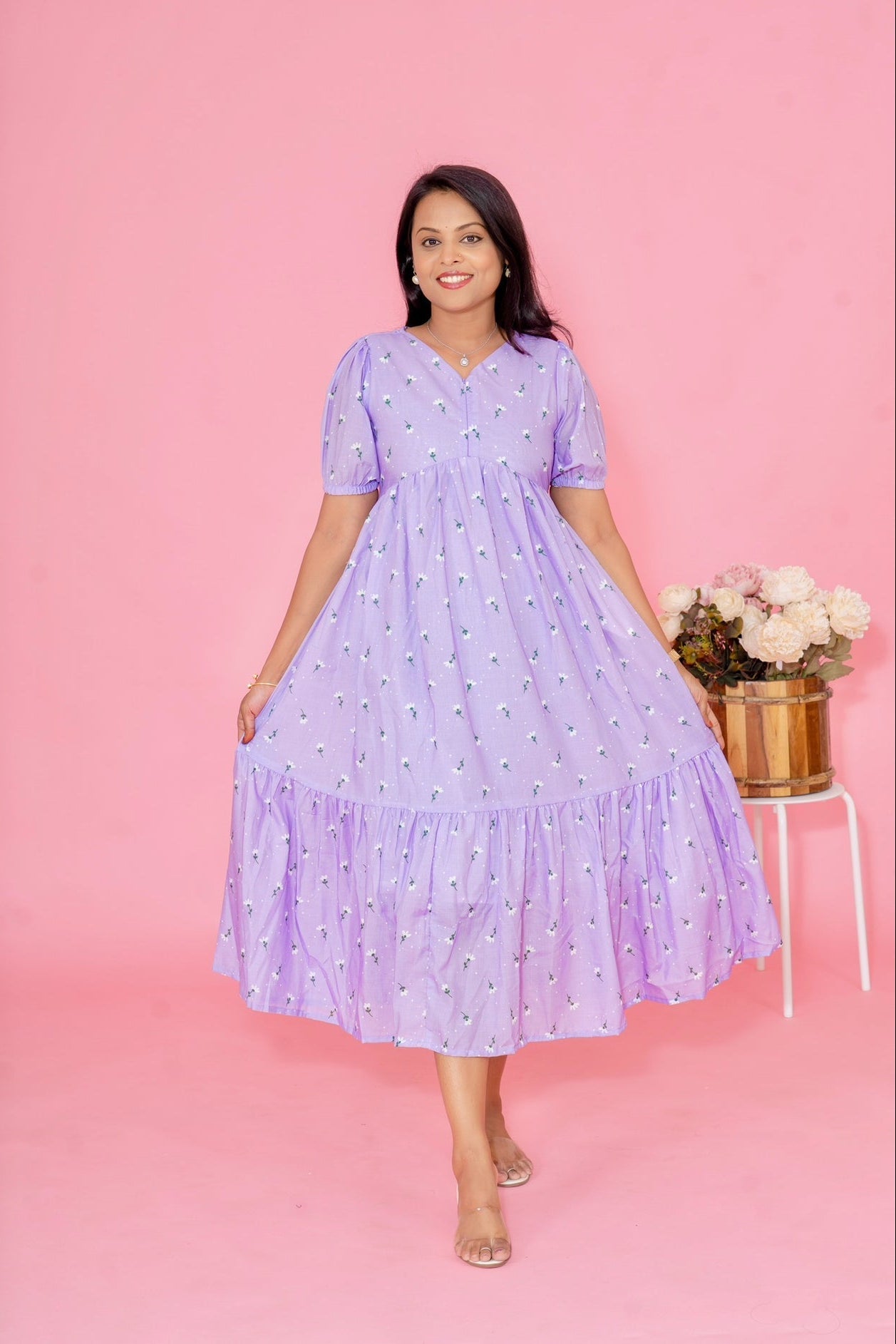 Lavender Casual  Dress With Lining ( No-Iron Everyday Dress)