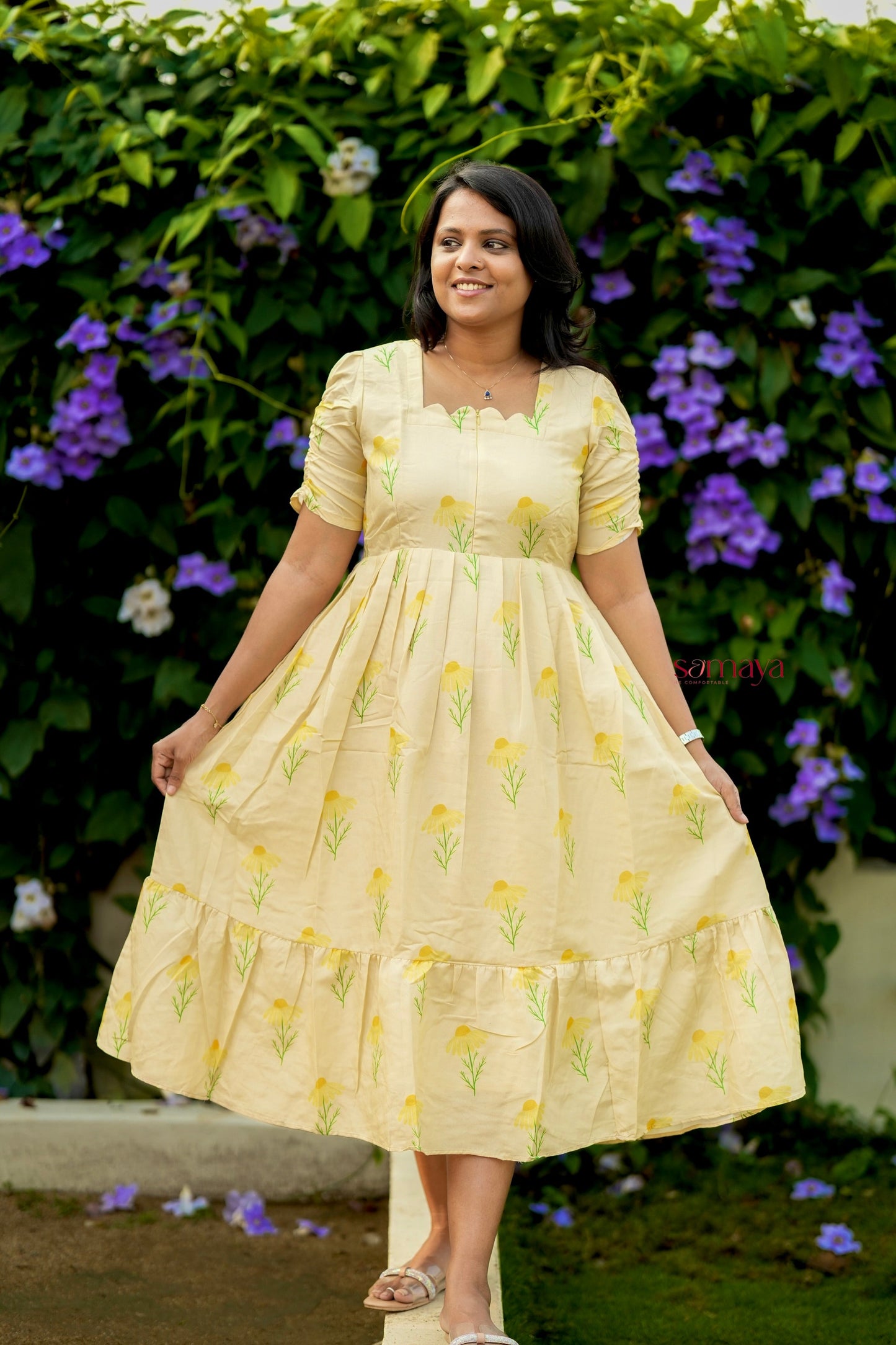 Nila cotton blend  Dress With Lining( no iron dress)