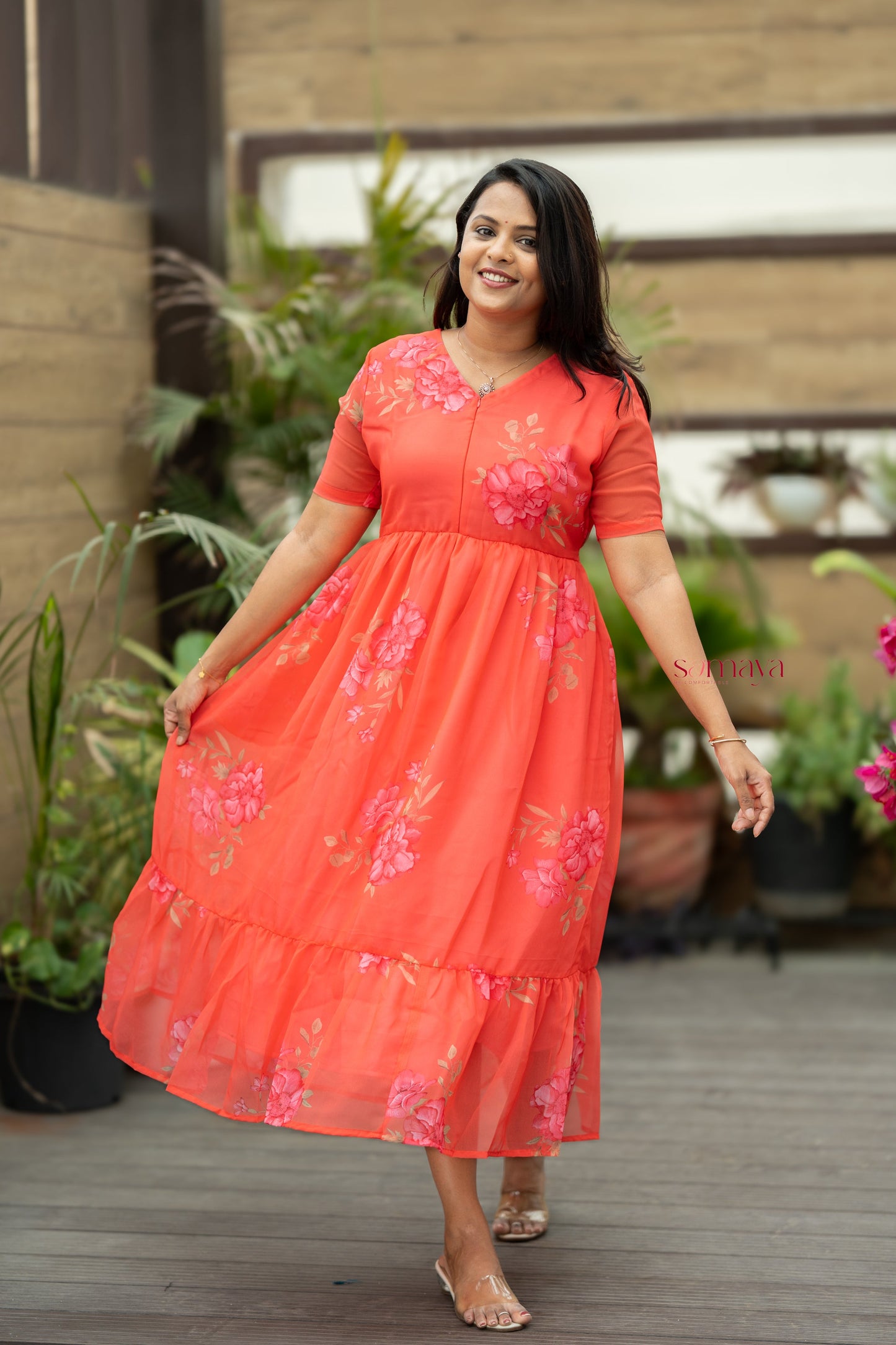 Pearl georgette casual  Dress With Lining ( No-Iron Everyday Dress)