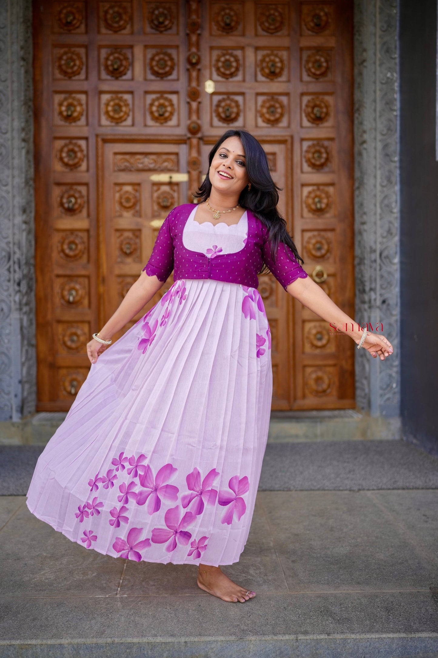 Aura Chanderi Dress With Lining ( over coat detachable) ( pre order )