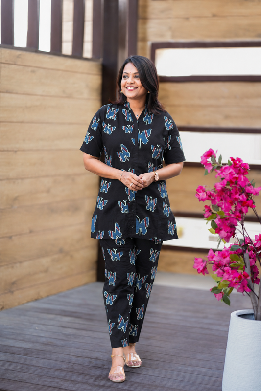 Theera-black  butterfly day to night  Co-ord Set