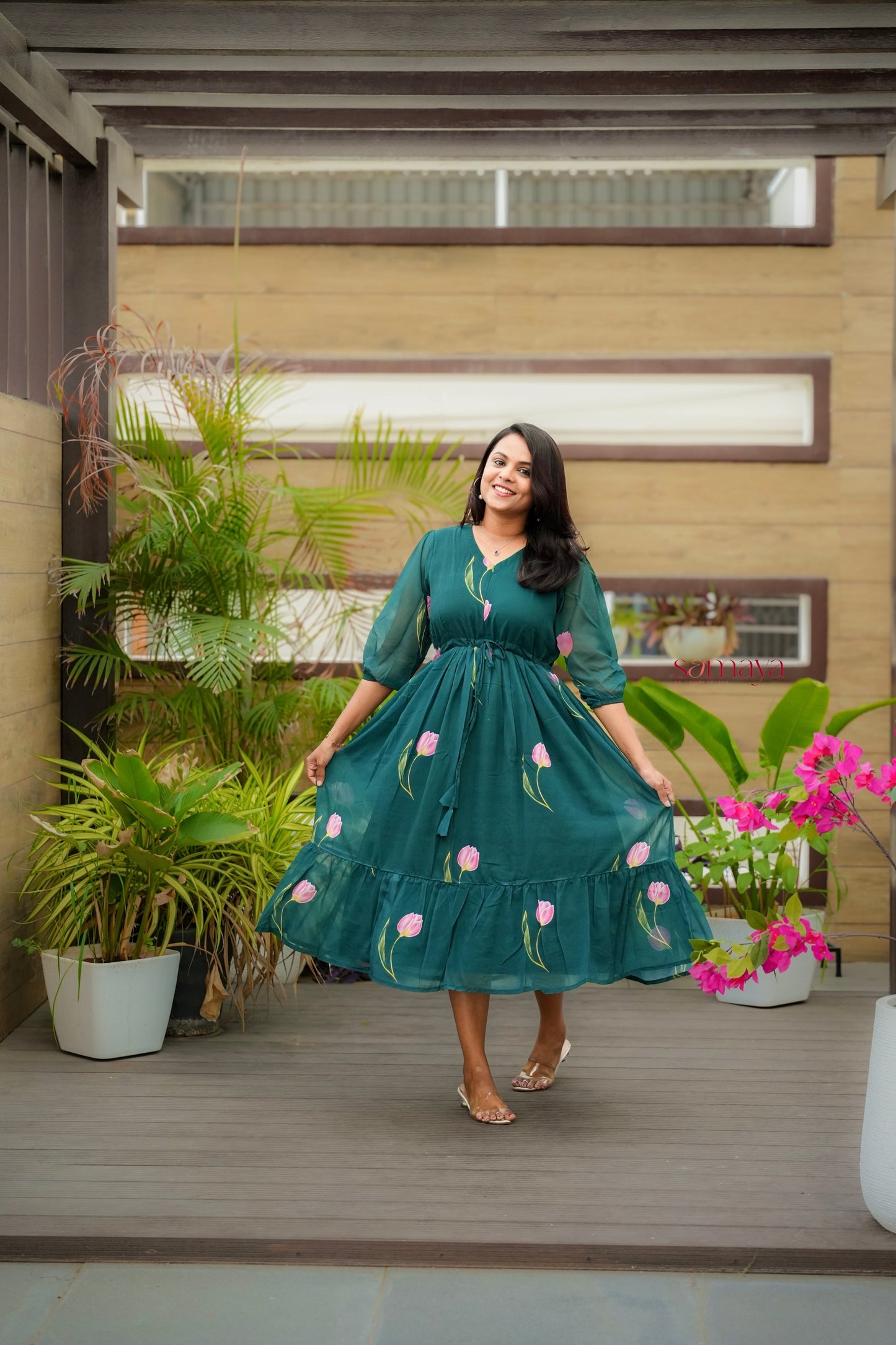 Tulip georgette casual  Dress With Lining ( No-Iron Everyday Dress)
