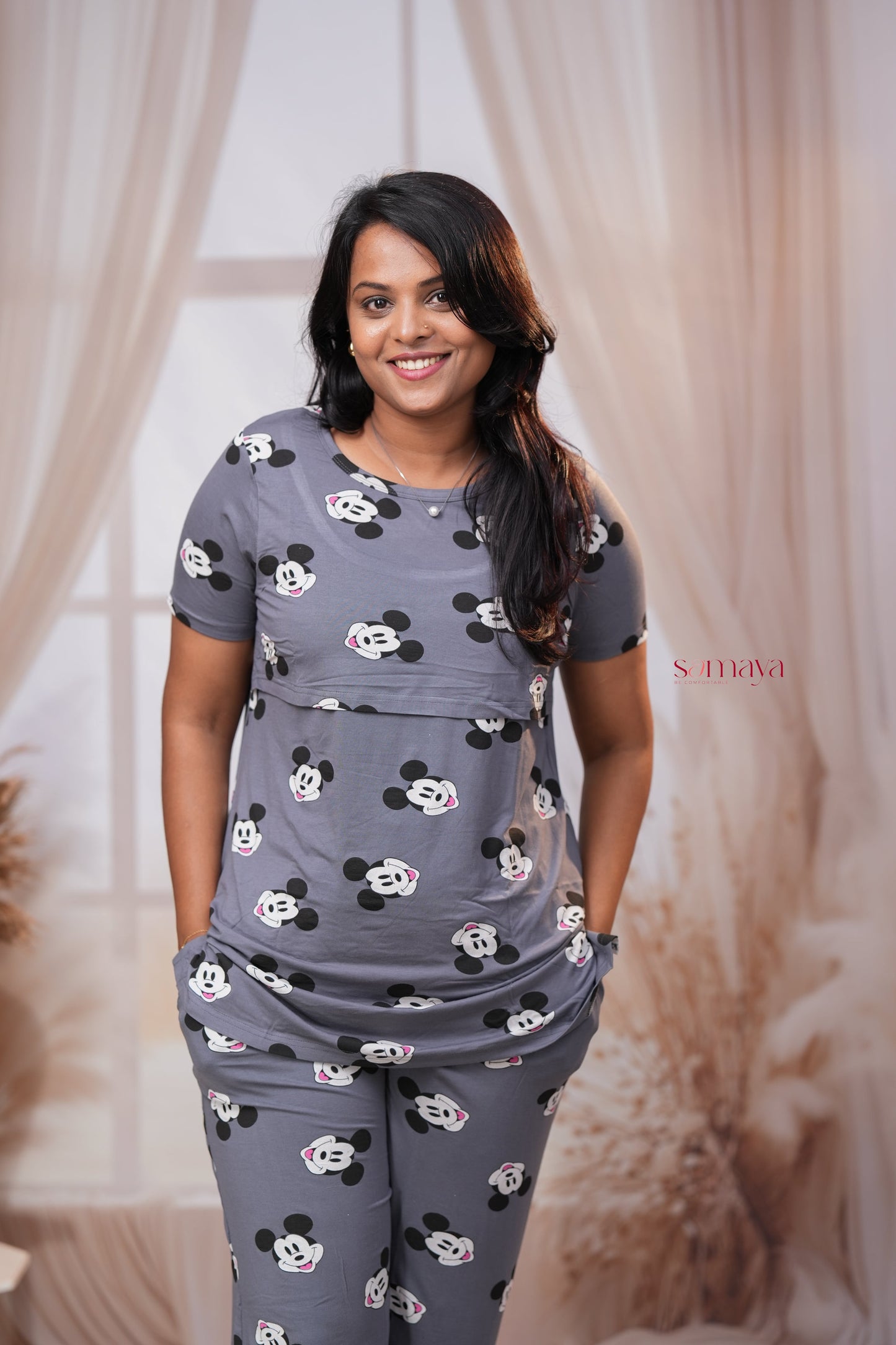Grey Mickey Feeding Pant Set ( lightweight )