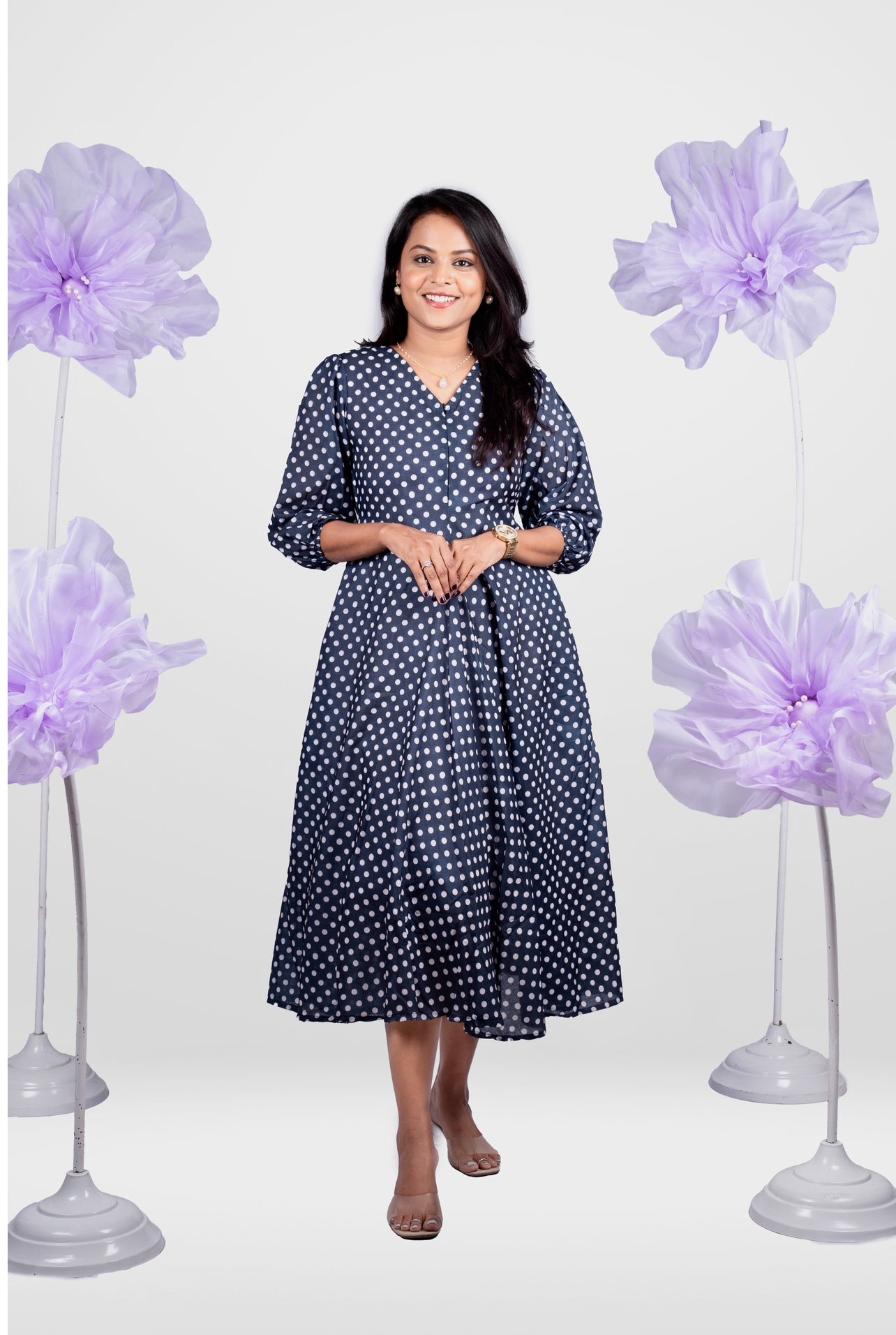 Polka dot  Dress With Lining ( No-Iron Everyday Dress)