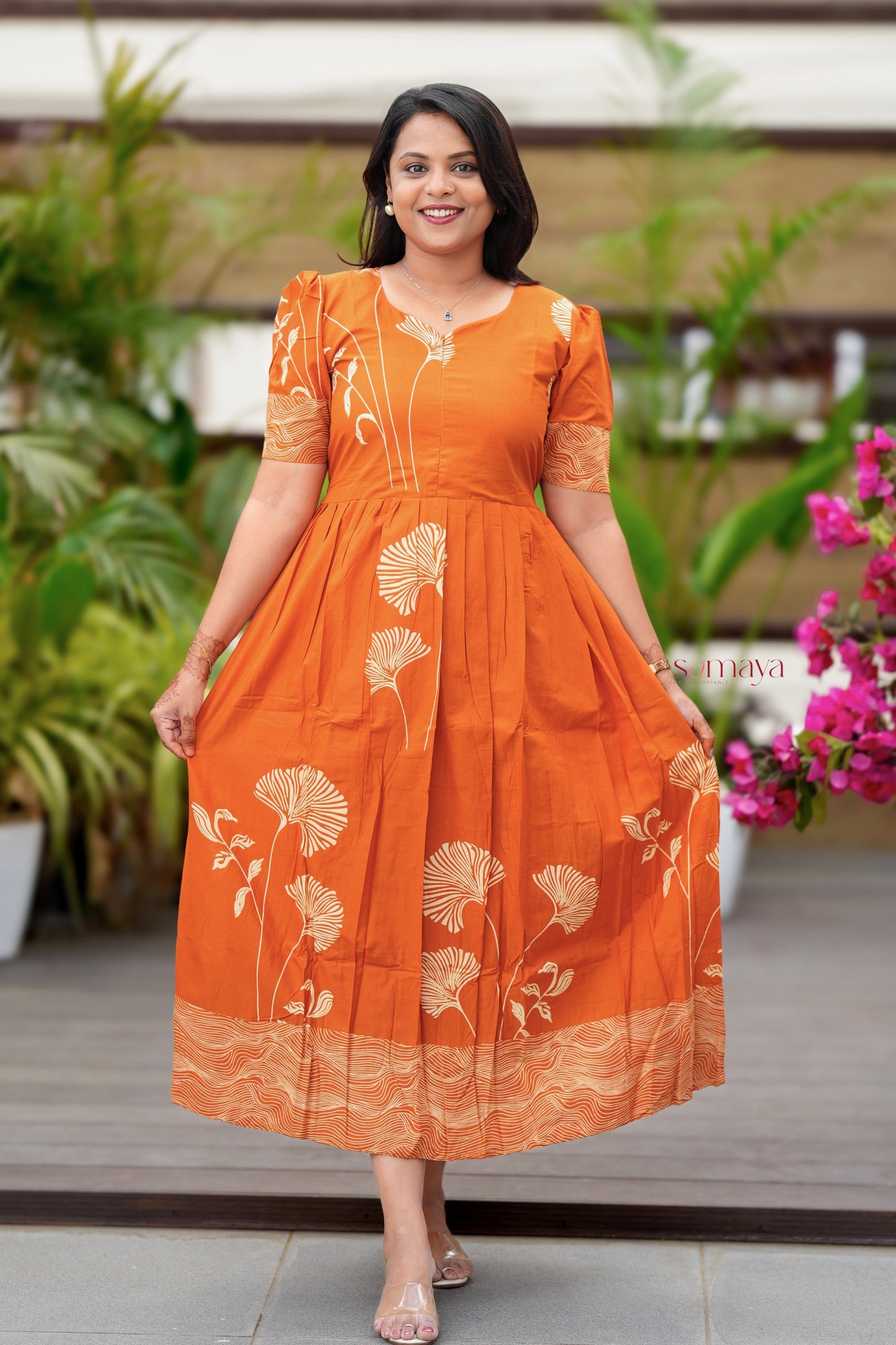 Rust orange Casual Dress With Lining