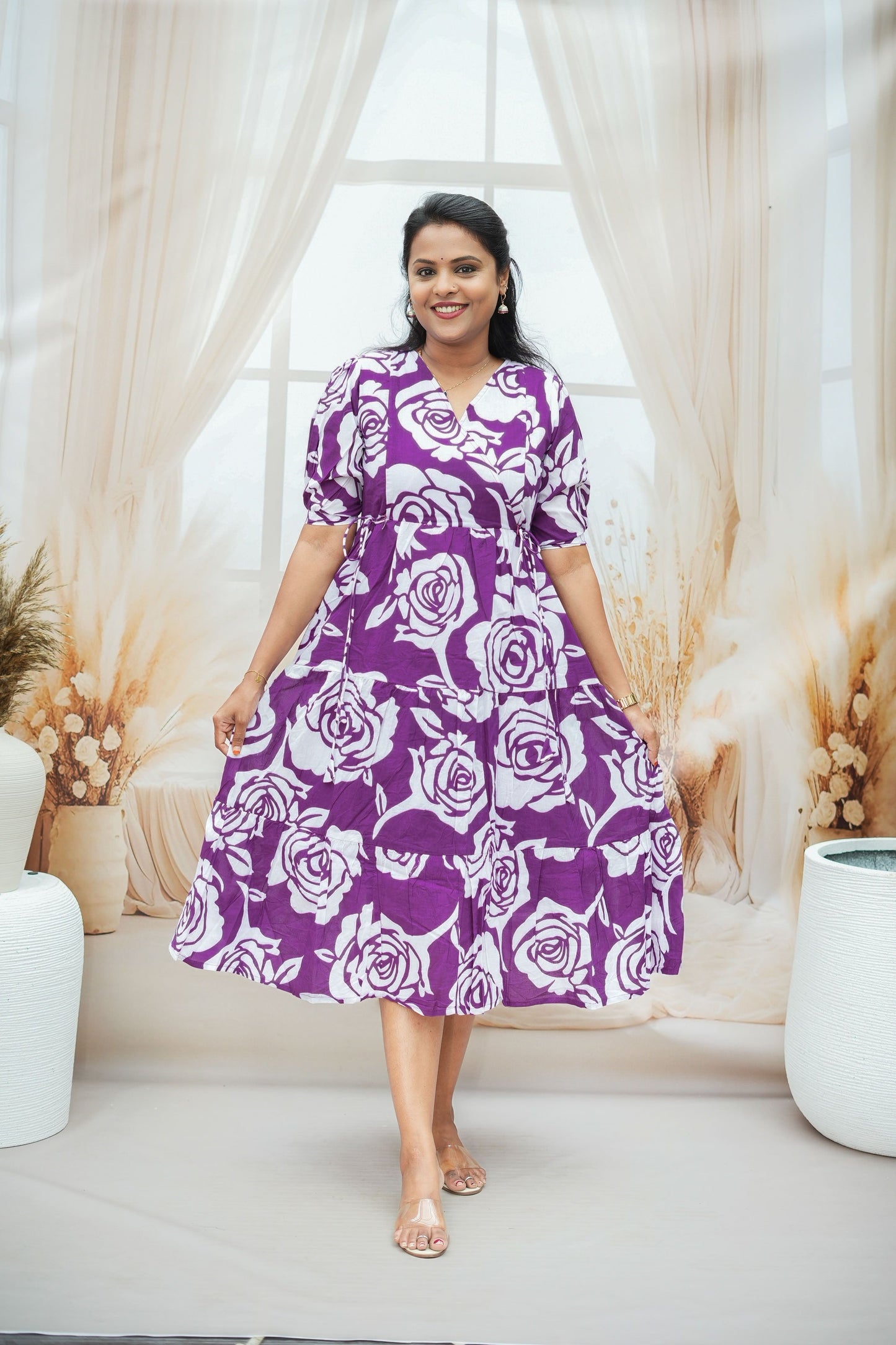 Violet pure Cotton Dress With Lining ( special sale price )