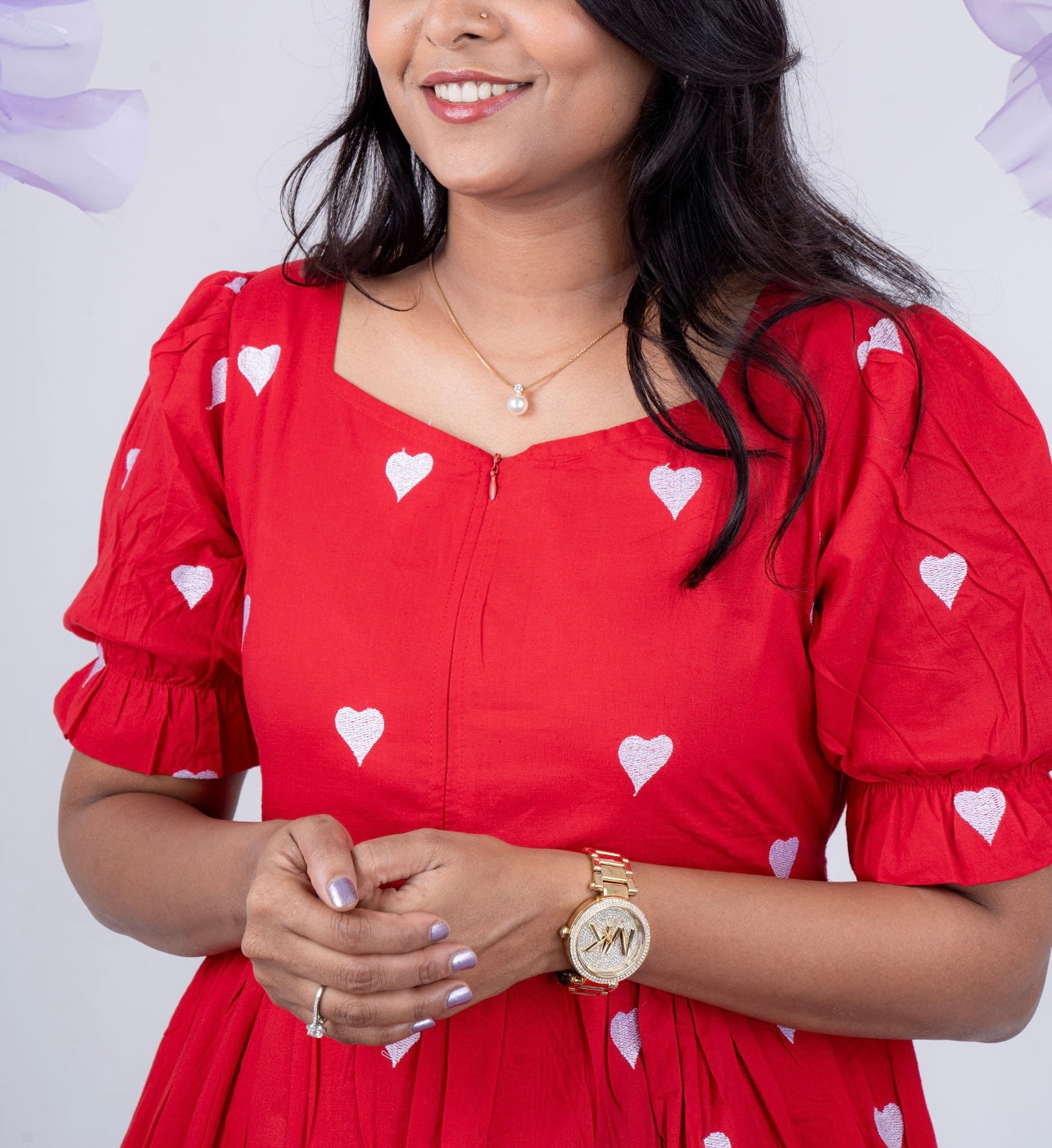 Valentina embroidered pure cotton casual  Dress With Lining