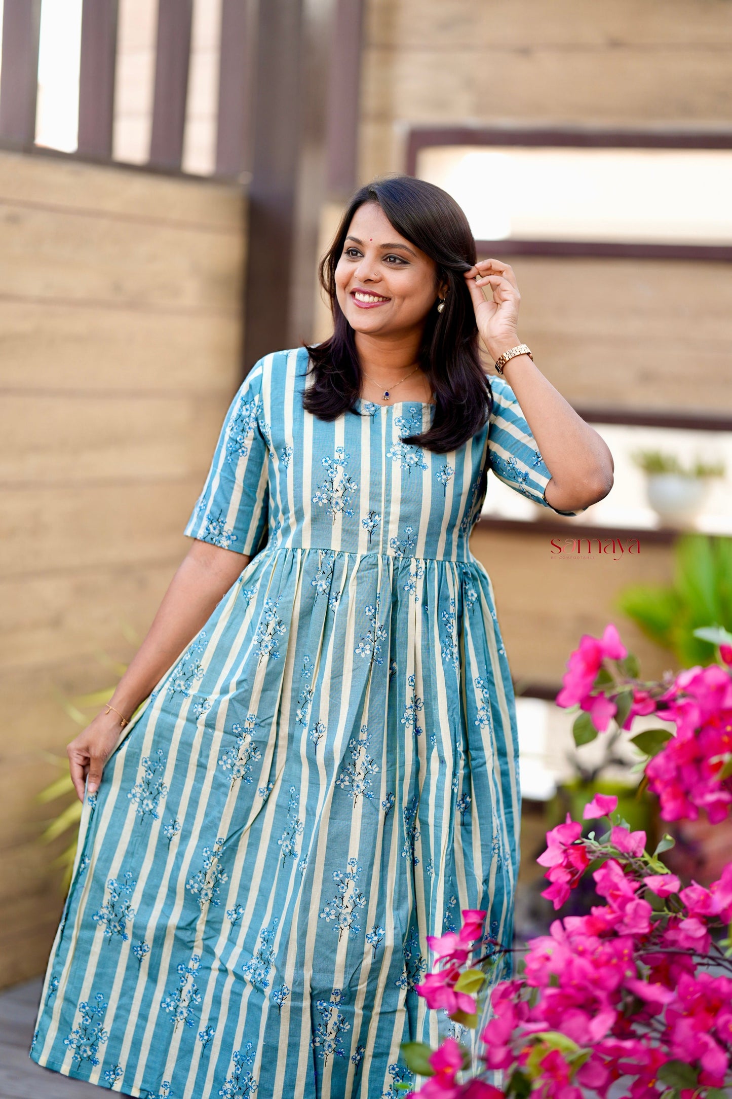Gracy  stripes  casual Dress With Lining( limited stock )