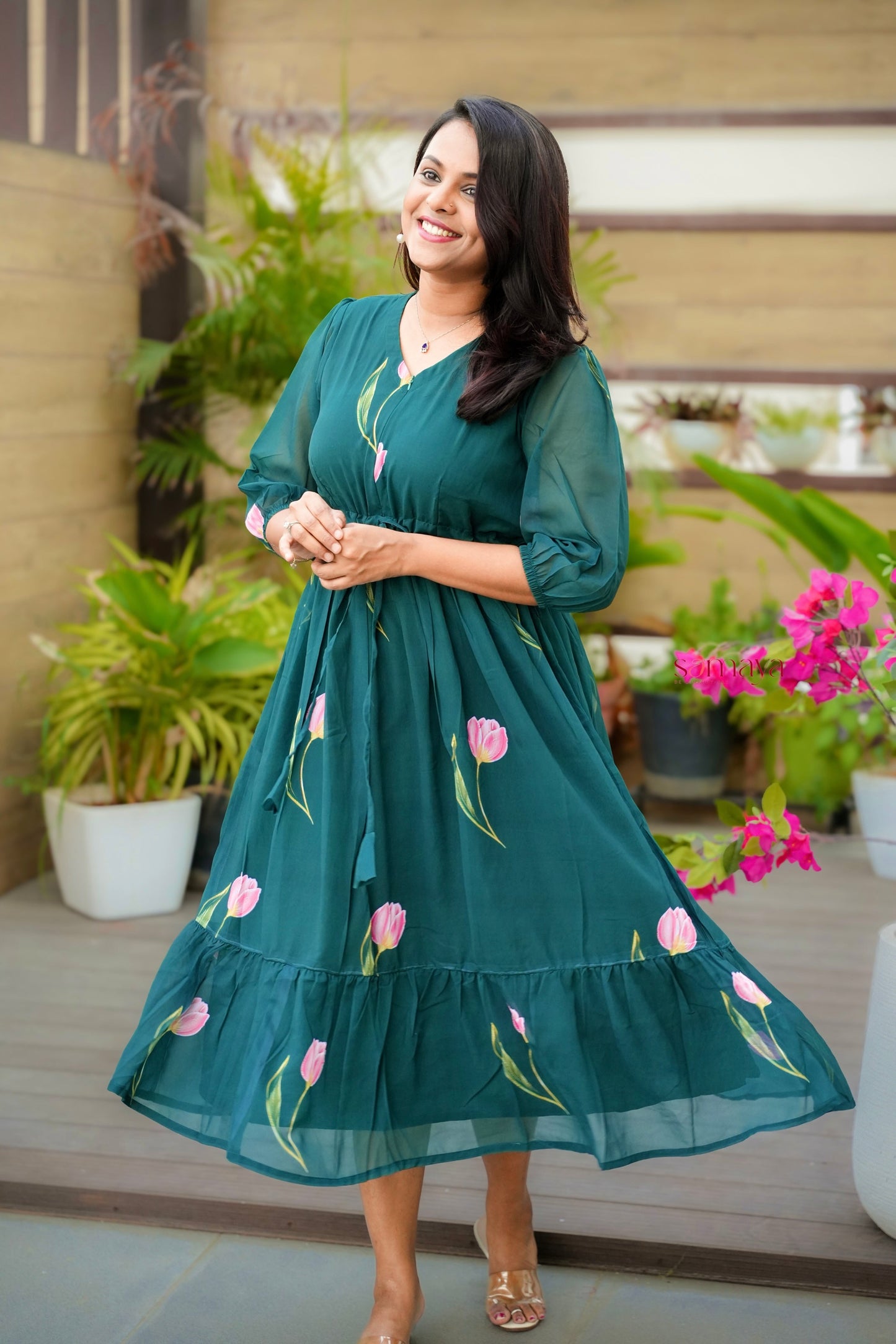 Tulip georgette casual  Dress With Lining ( No-Iron Everyday Dress)