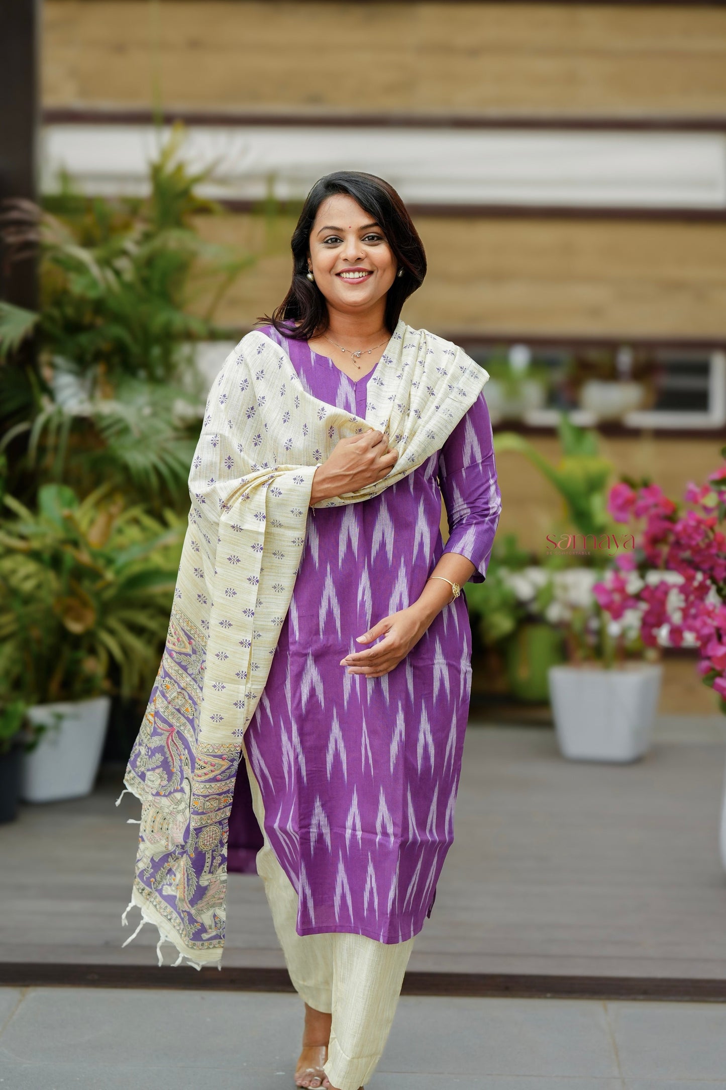 Pari -purple ikkat  Cotton 3 piece Set with lining