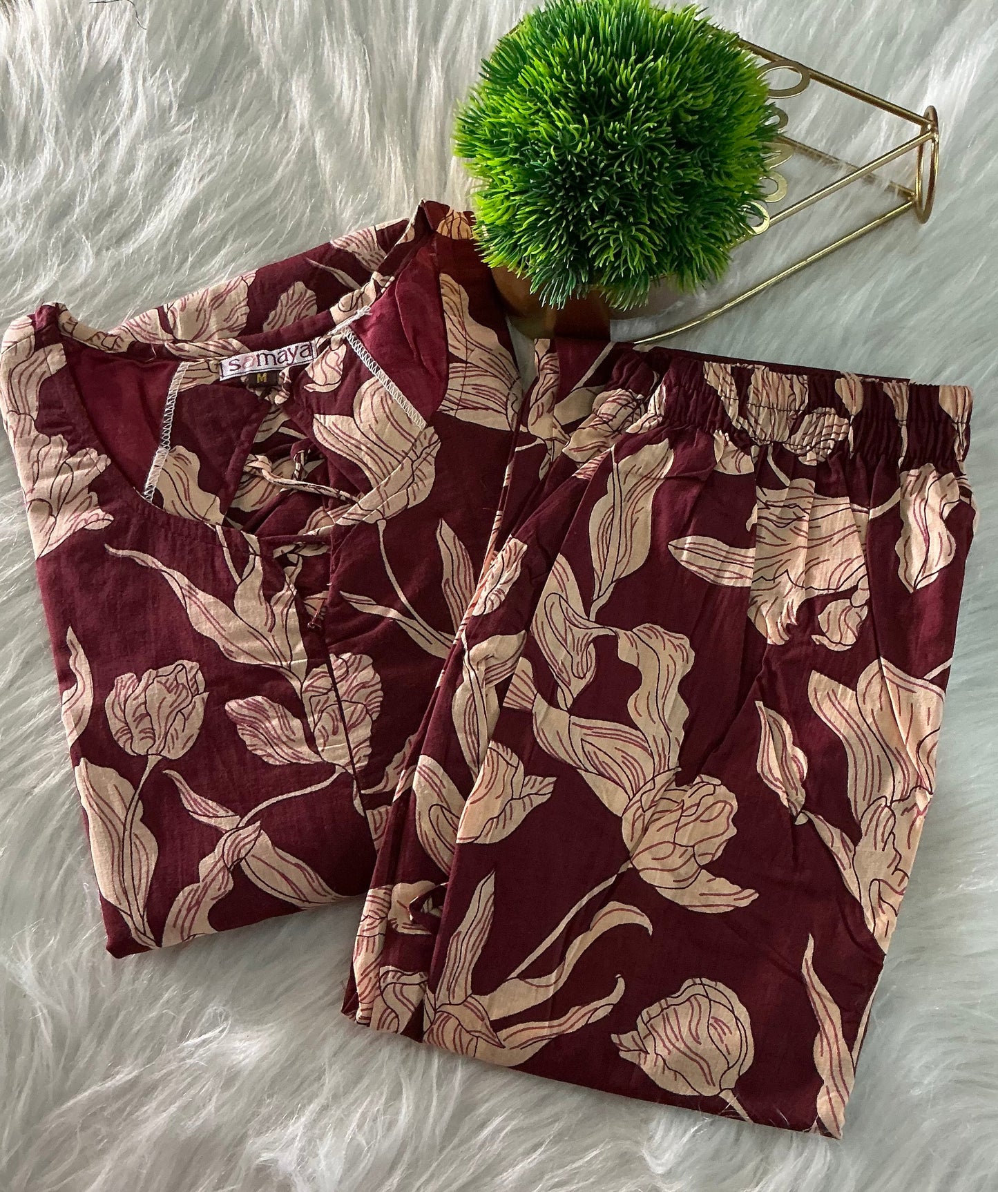 Nila -maroon  Cotton 2 piece Set with lining